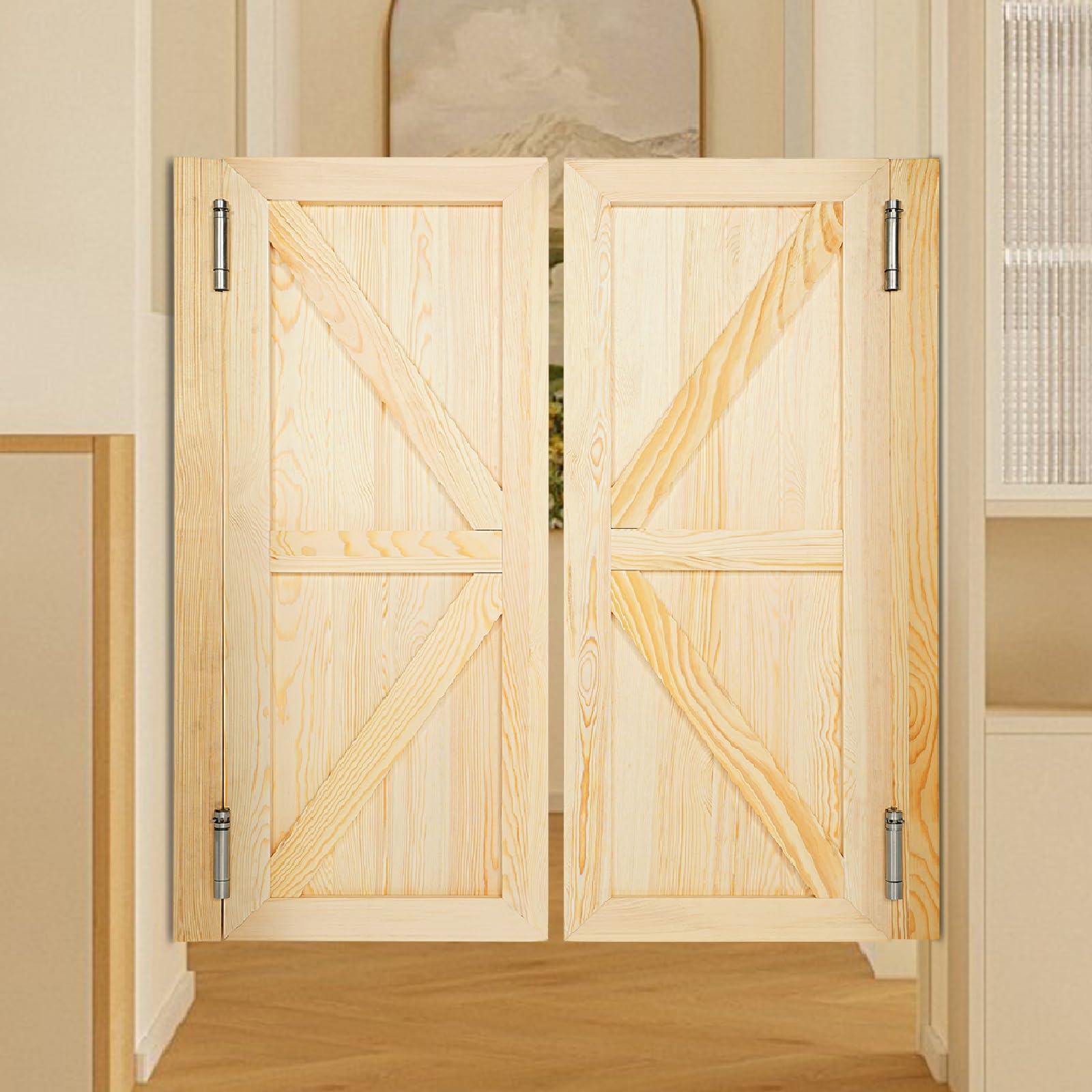 Wooden Swinging Cafe Doors - Auto Close Saloon Style Barn Doors for Kitchen, Bathroom, Hallway & Bar - 31.5