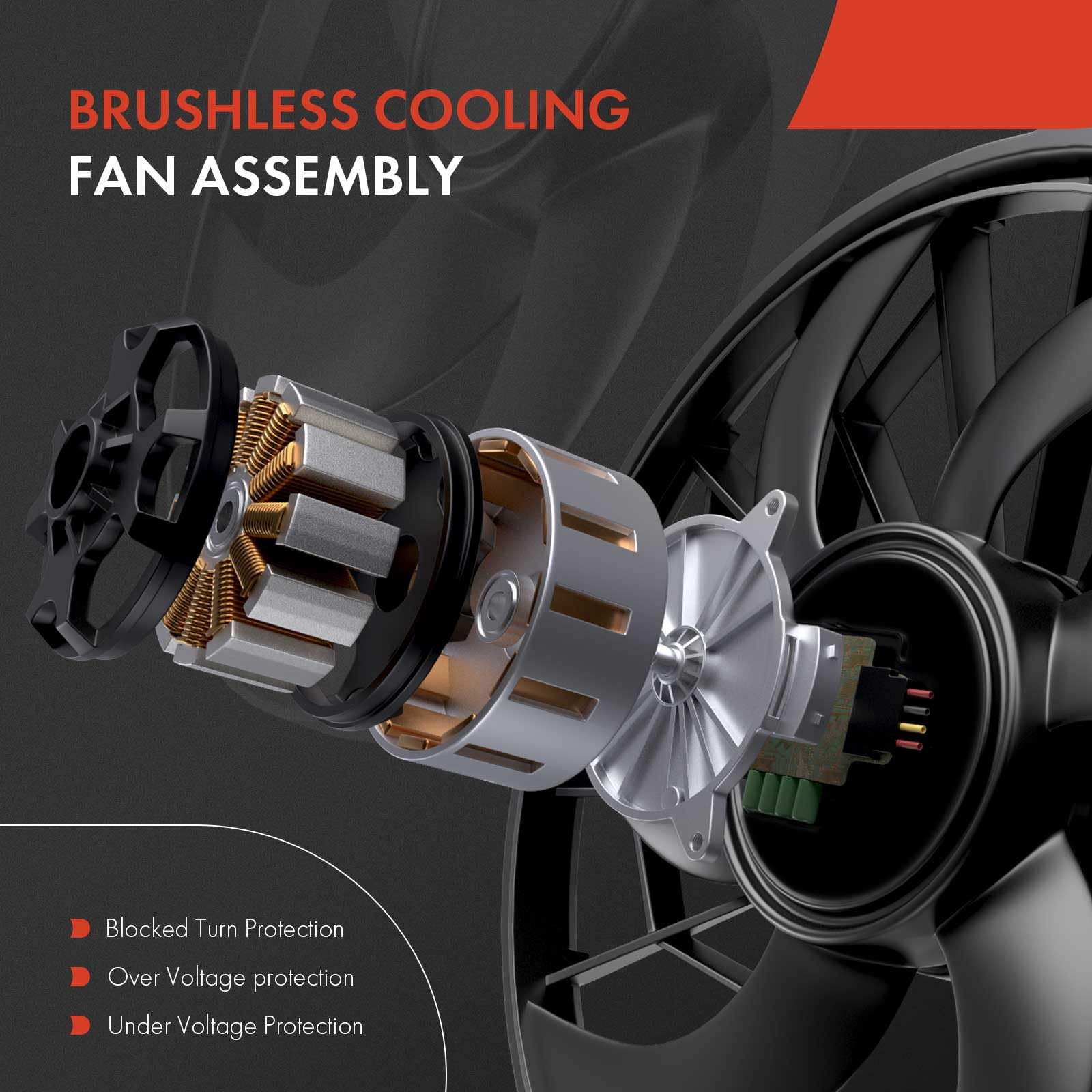Premium Brushless Motor Engine Radiator Cooling Fan Assembly with 6 Blades - Compatible with BMW E70 X5 2007-2010 Models (Replaces OEM# 17427598738, 17427537357) - Perfect for Engine Overheating Prevention & Summer Driving Protection