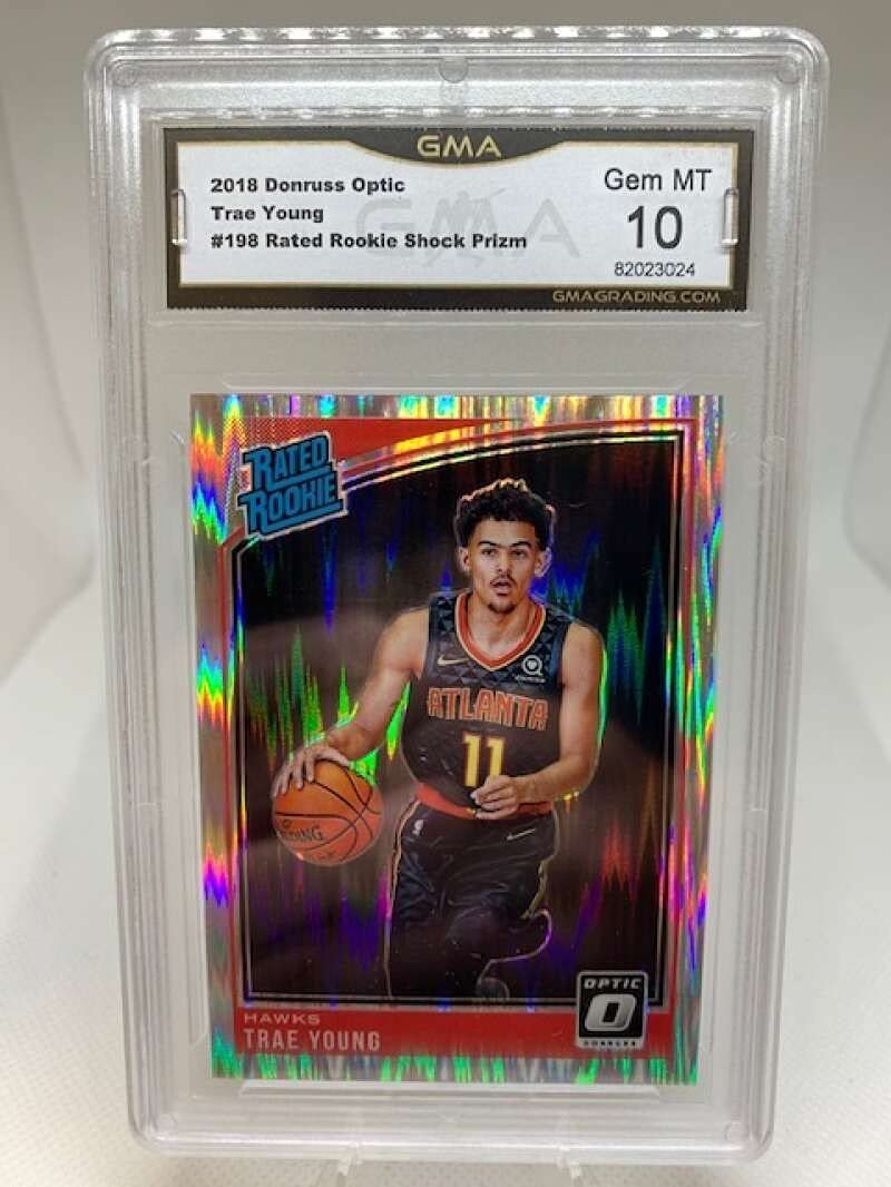 2018-19 Donruss Optic Rated Rookie Shock #198 Trae Young Atlanta Hawks NBA Basketball Trading Card - GMA Gem Mint 10 Graded - Perfect for Collectors, Investment & Sports Memorabilia Displays