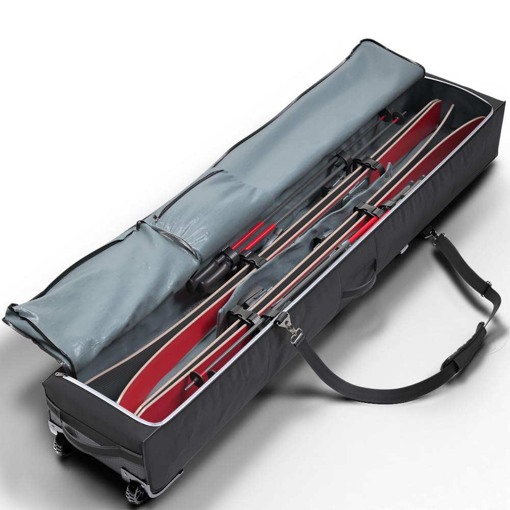 Athletico Rolling Double Ski Bag - Padded Wheeled Ski & Snowboard Travel Case for Airlines | Durable Protection for Ski Equipment | Perfect for Air Travel, Mountain Resorts & Winter Vacations