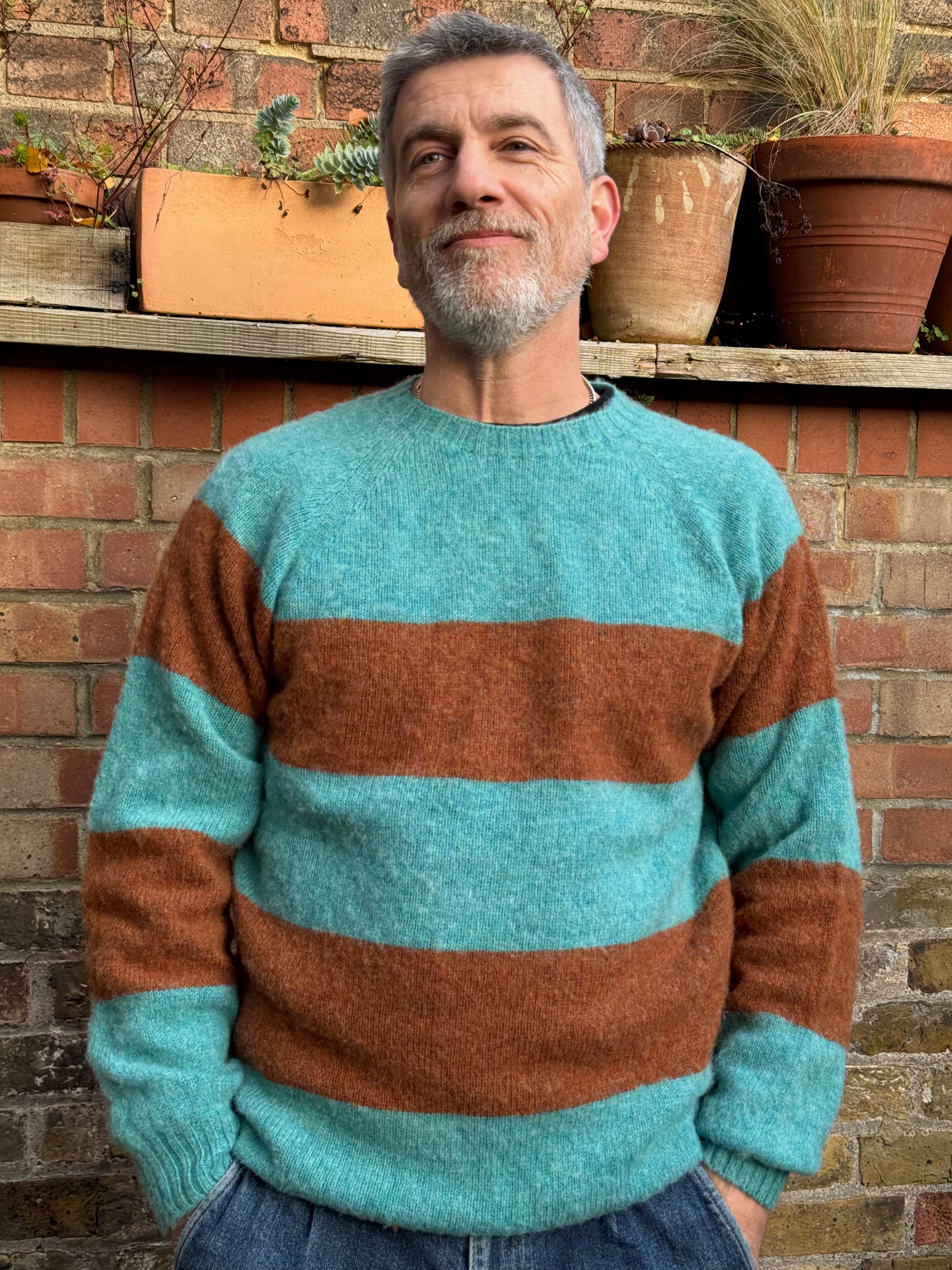 Lowie Men's Mocha & Sky Blue Striped Sweater Jumper - Casual Pullover for Fall & Winter, Perfect for Office, Dating and Outdoor Activities