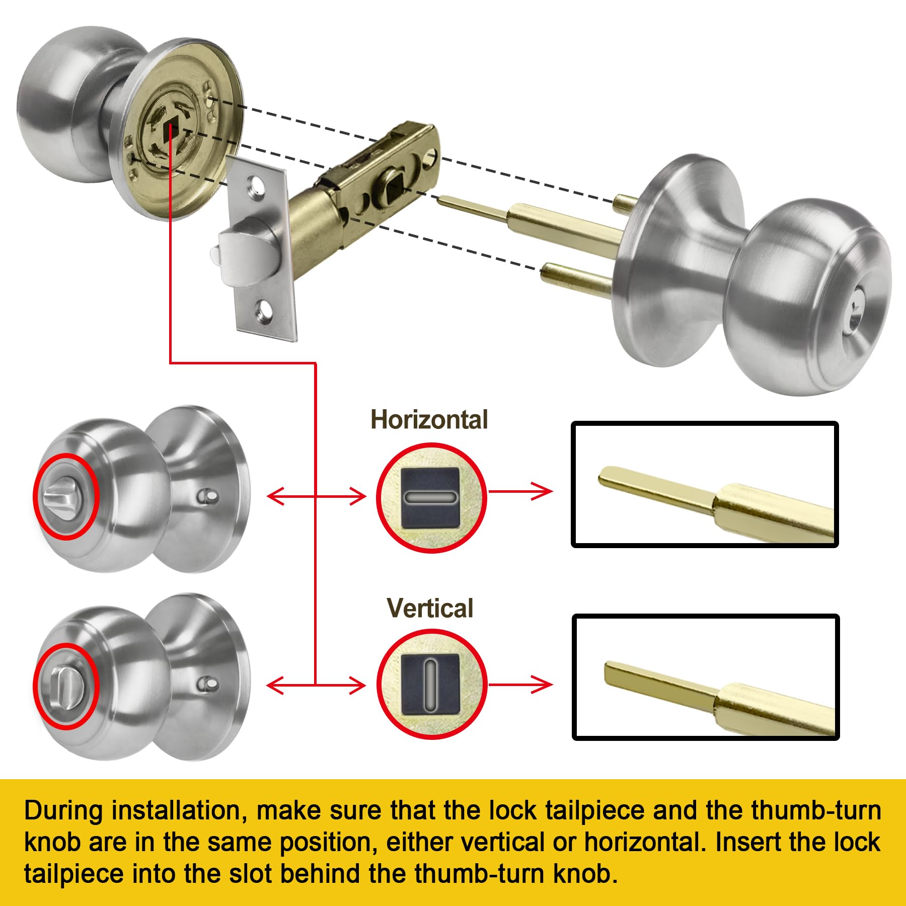 **CML Hardware Keyed Entry Door Knob Set - Solid Stainless Steel Exterior & Interior Door Lock with Round Ball Handle (1 Pack) - Perfect for Homes, Offices & Apartments**