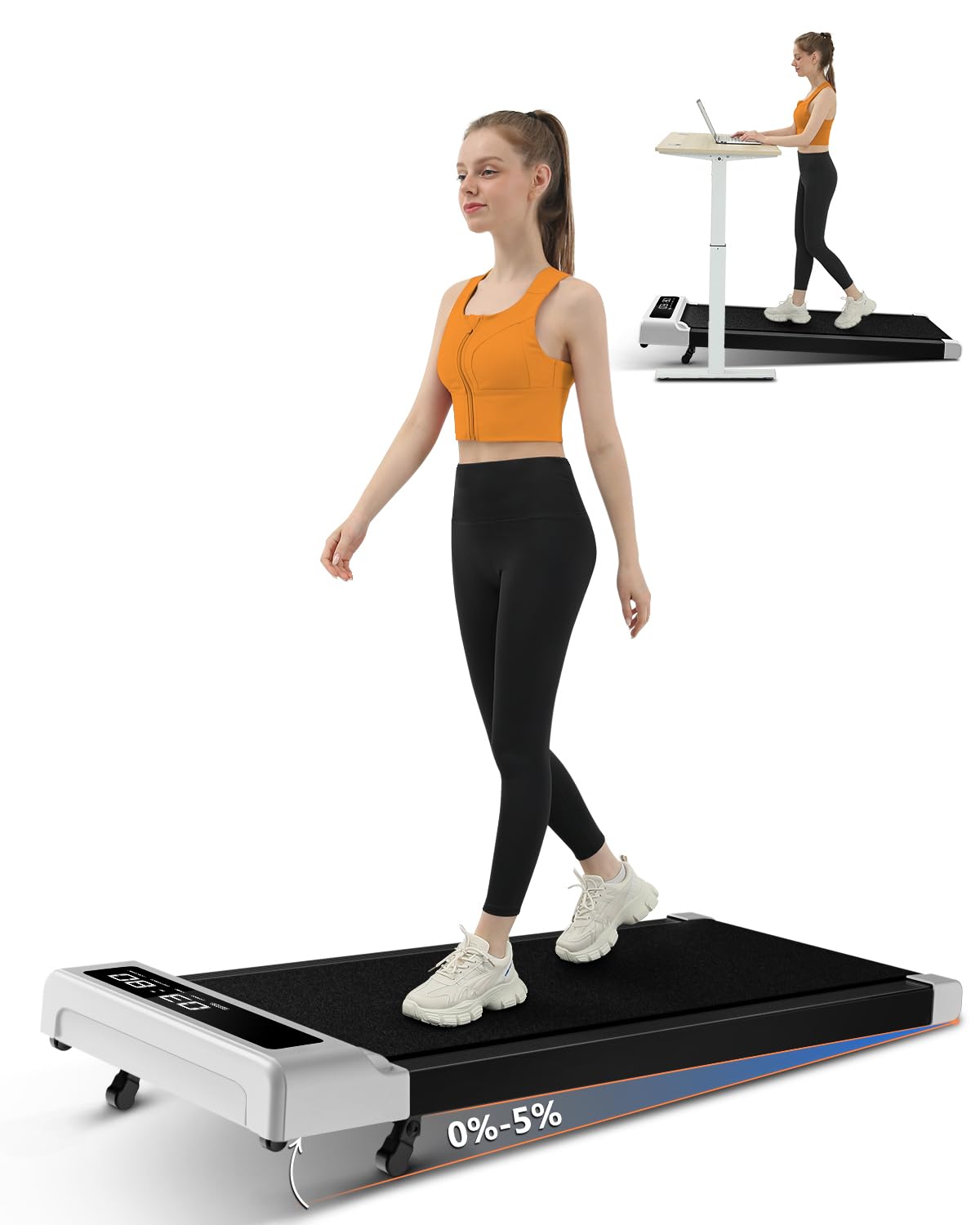 2.5HP Under Desk Treadmill with Incline - Portable Walking Pad for Home & Office, 2-in-1 Walking/Jogging Machine with Remote Control & LED Display - Perfect for Small Spaces, Workouts While Working, and Home Fitness