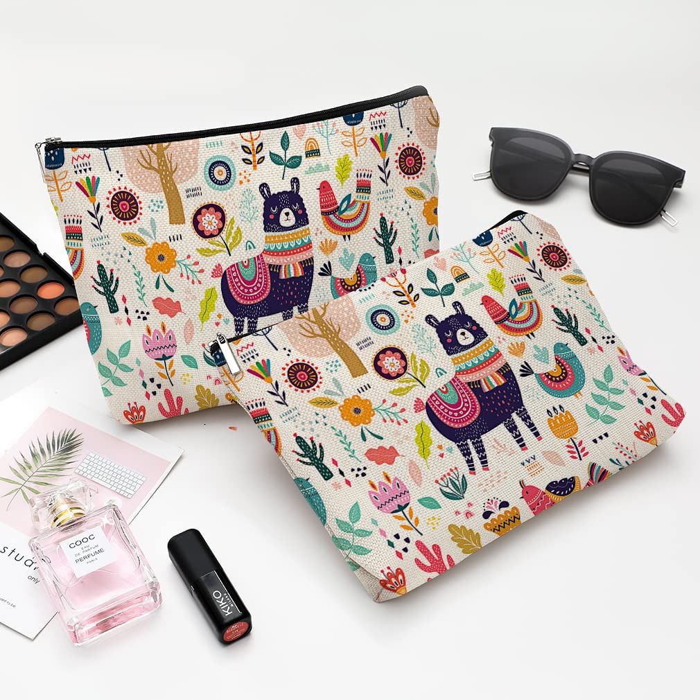 Waterproof Canvas Makeup Bag for Women - Cute Funny Cosmetic Pouch with Zipper for Travel & Purse | Alpaca Design Toiletry Organizer | Perfect for Daily Use, Gym, Vacation & Gift Giving