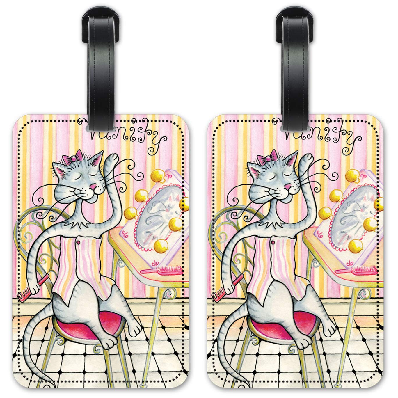 Cat-Themed Luggage ID Tags - Personalized Suitcase Identification Cards for Travel - Set of 2 - Perfect for Airports, Cruises & Business Trips