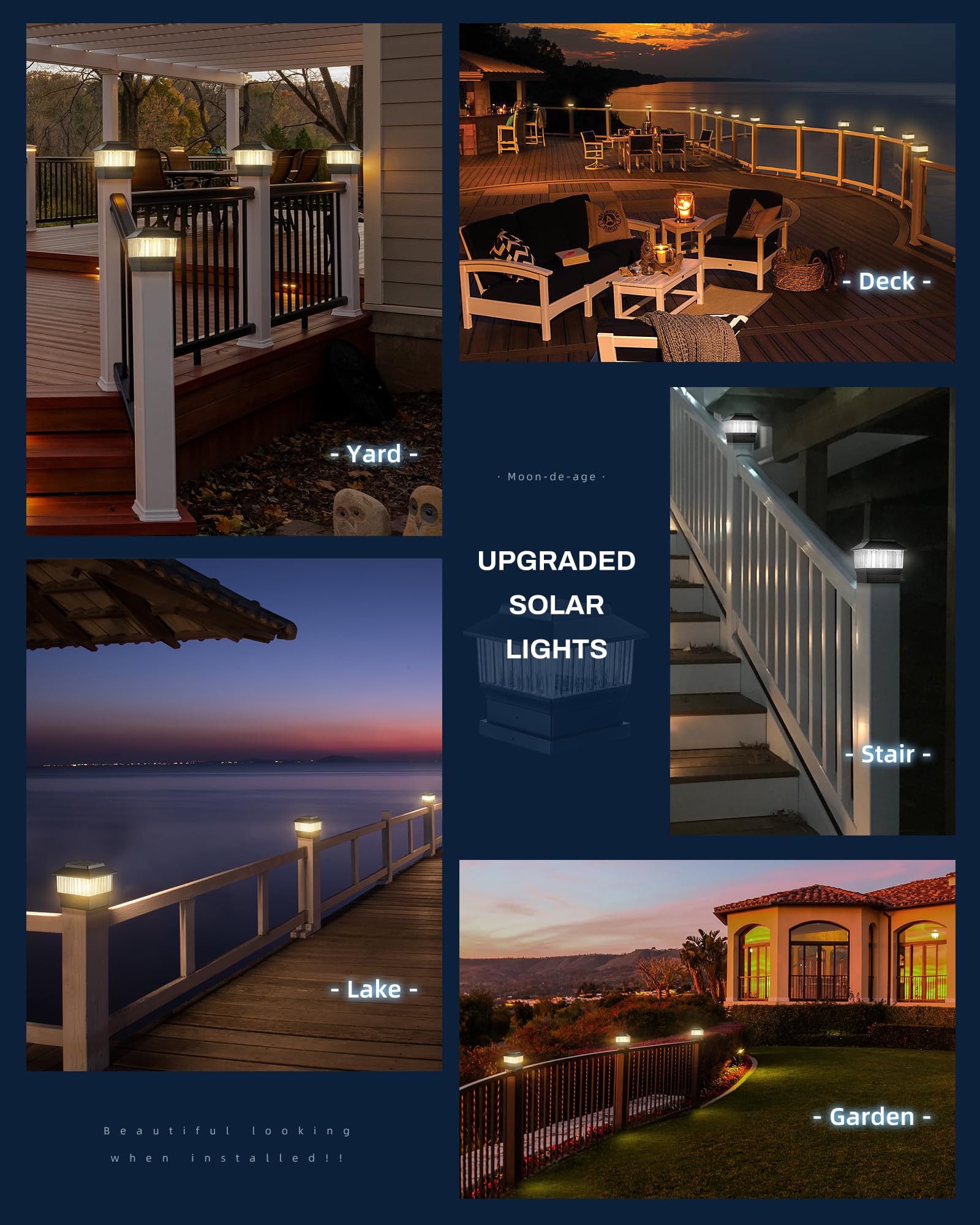 50 Lumen Solar Post Lights - 3 Modes Outdoor Deck Fence Cap Lights (4x4/3.5x3.5/4.5x4.5/5.5x5.5) - Waterproof LED Landscape Lighting for Patio, Garden & Yard Decoration (6 Pack, Black) - Perfect for Pathway, Driveway & Backyard Illumination