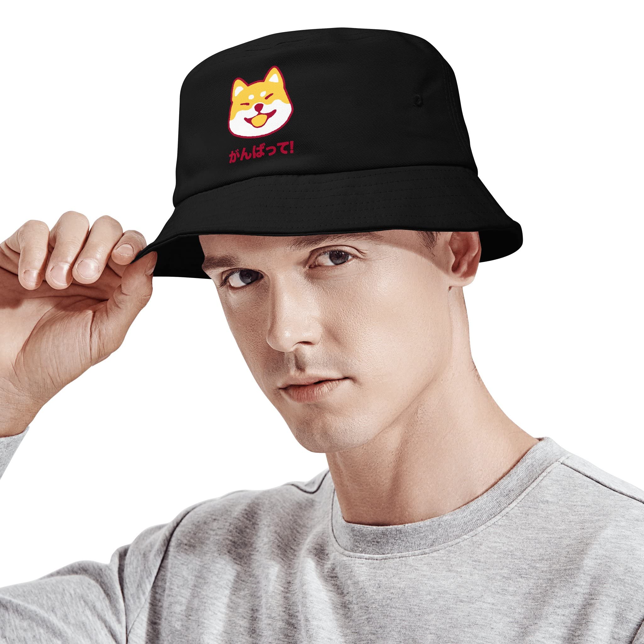 Stylish Unisex Kawaii Shiba Inu Bucket Hat - Cute Japanese Dog Print Sun Protection Fishing Cap for Beach, Outdoor & Casual Wear