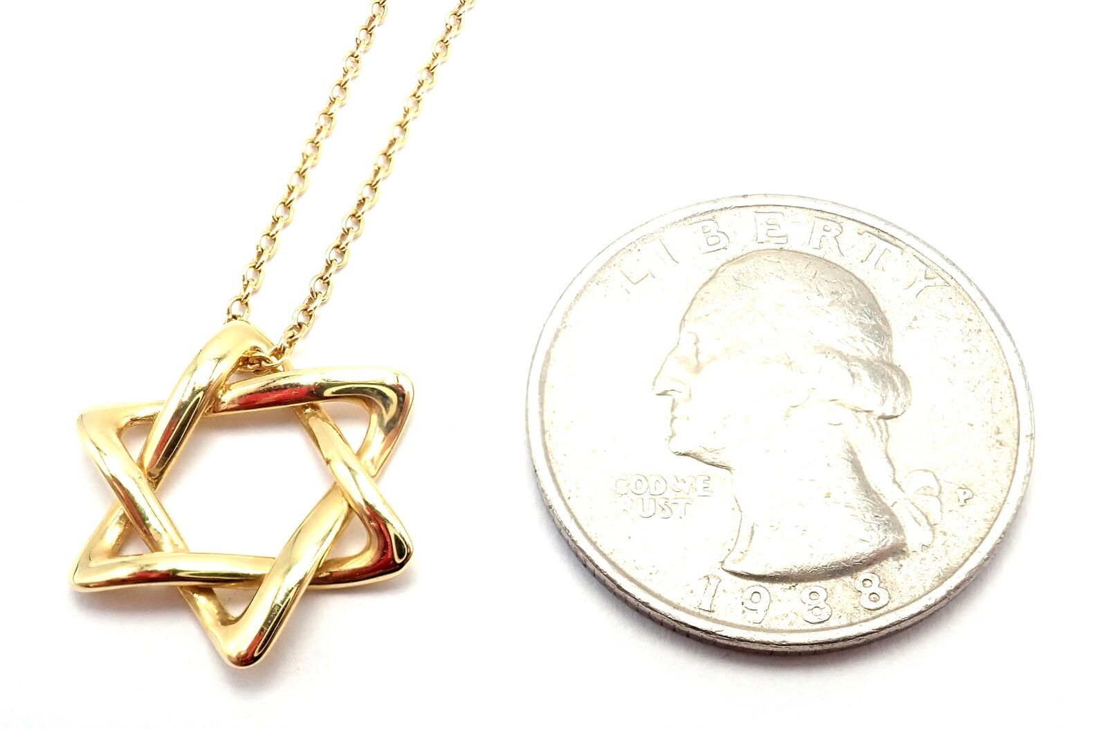 Authentic Tiffany & Co Peretti 18k Yellow Gold Star of David Pendant Necklace - Elegant Jewish Jewelry Gift for Women, Perfect for Hanukkah, Bar Mitzvah & Special Occasions