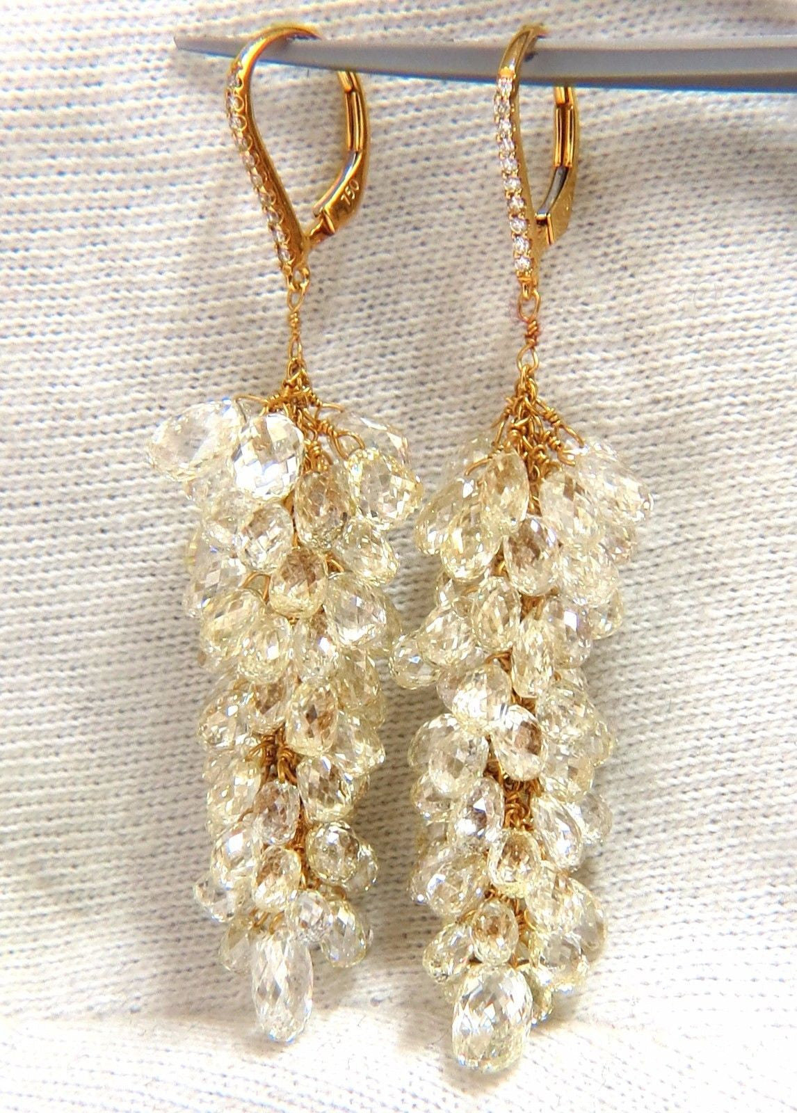 50.15ct Natural Fancy Color Briolette Diamond Dangle Earrings in 18K Gold Grapevine Design - Elegant Jewelry for Weddings, Parties & Special Occasions