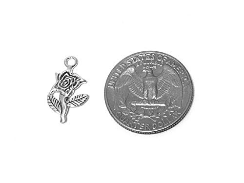 Rose Charm Sterling Silver 21mm - Silver Flower Charms for Jewelry Making - Valentine's Day Romantic Charms with Spring Ring Clasp (2 Pack) - Perfect for Necklaces, Bracelets & DIY Craft Projects