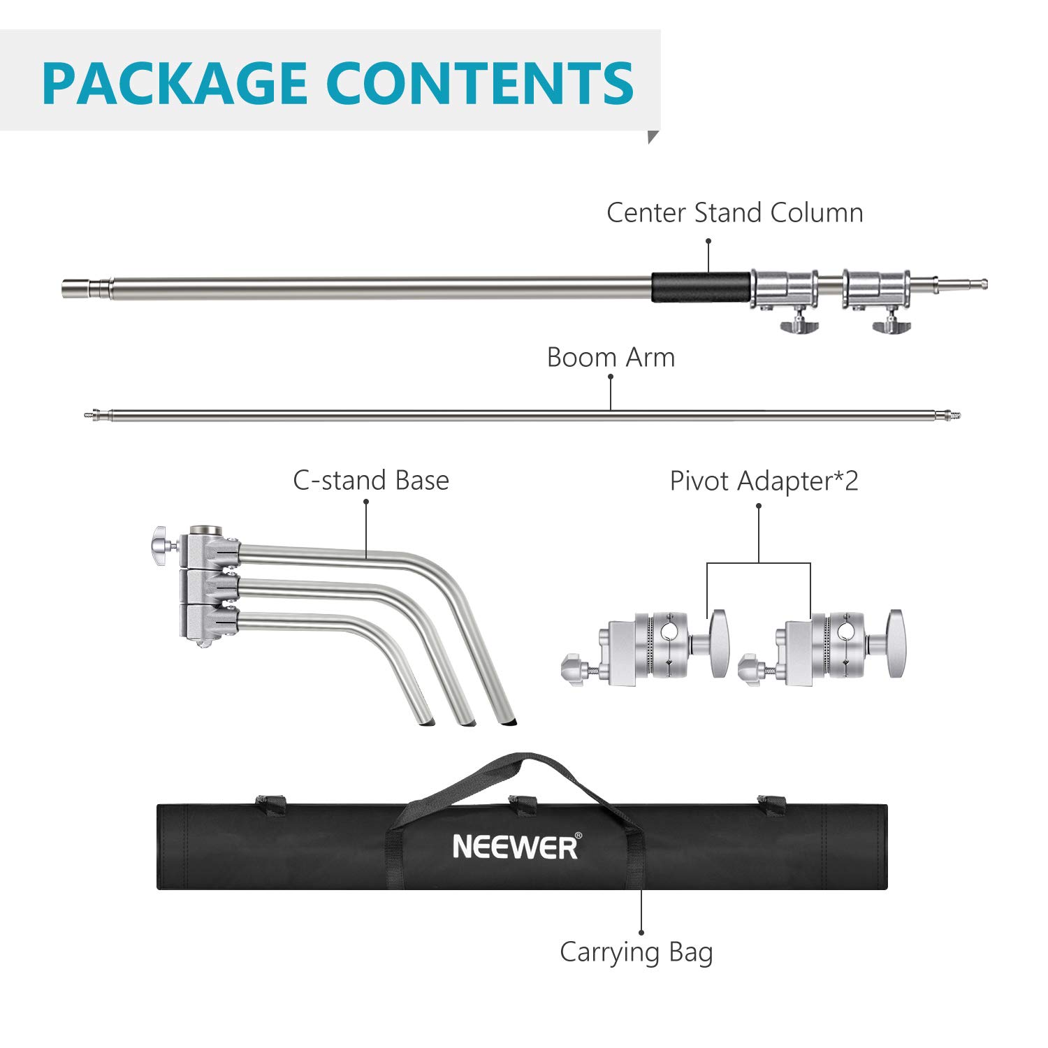 Neewer 10ft/3m Adjustable Heavy Duty C-Stand with 4ft/1.2m Boom Arm - Professional Photography Light Stand Kit Includes 2 Grip Heads & Carry Bag for Studio Lighting, Reflectors, Umbrellas, Monolights - Perfect for Portrait, Product, and Video Shooting