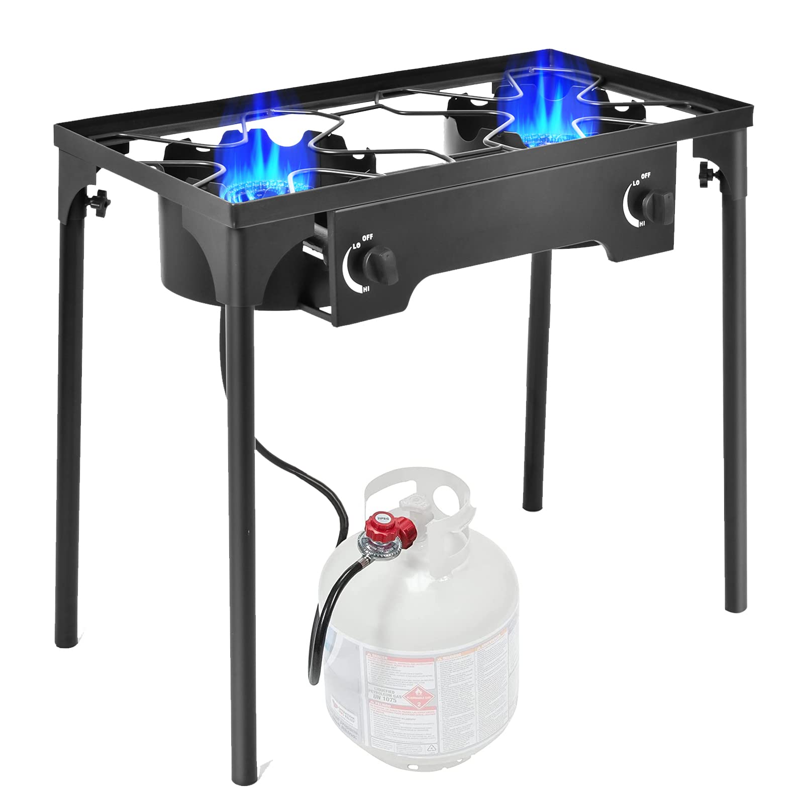 Goplus Dual Burner Propane Camping Stove - 150,000 BTU Outdoor Gas Cooker with Detachable Legs & 0-20 PSI Regulator - CSA Approved for Camping, Patio, RV & Backyard BBQs - Heavy Duty Cast Iron Construction