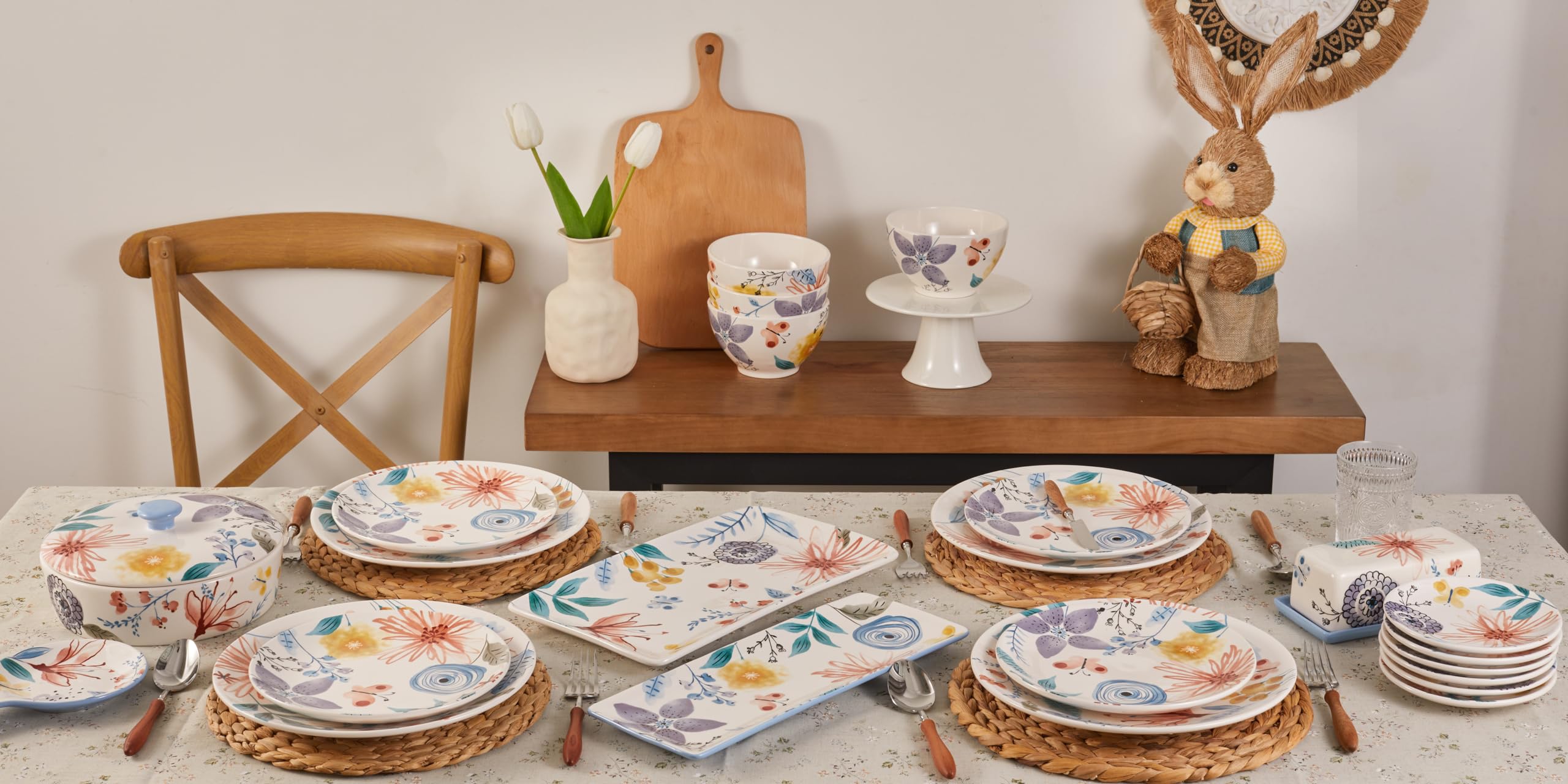 Bico Blossom Symphony 26oz Ceramic Bowls Set of 4 - Microwave & Dishwasher Safe Pasta, Salad, Cereal & Soup Bowls - Perfect for Family Dinners, Breakfast, and Entertaining Guests