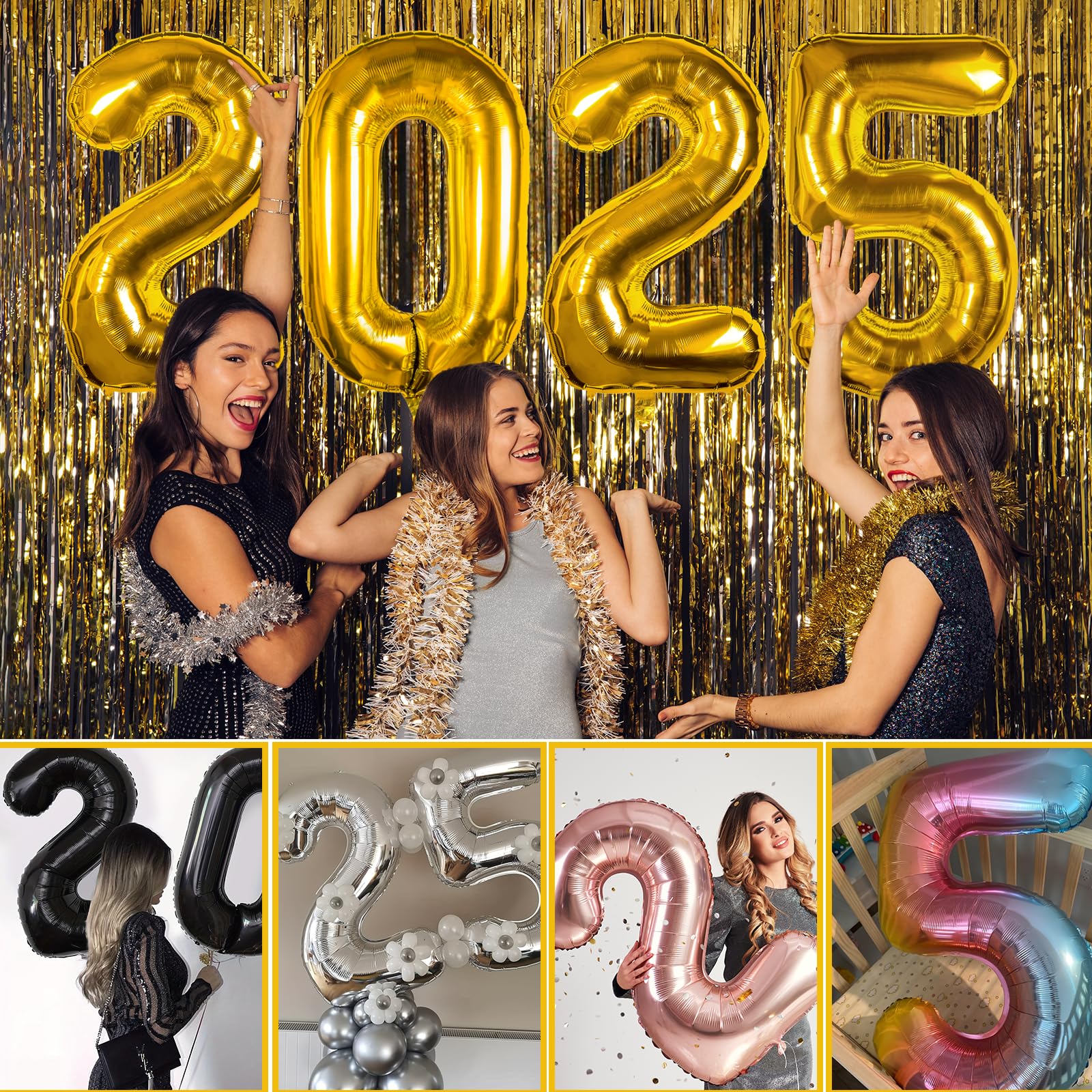 40 Inch 2025 Black Foil Number Balloons - Large Graduation & New Year Party Decorations for Class of 2025 Celebrations, Birthday, Anniversary & Festive Events