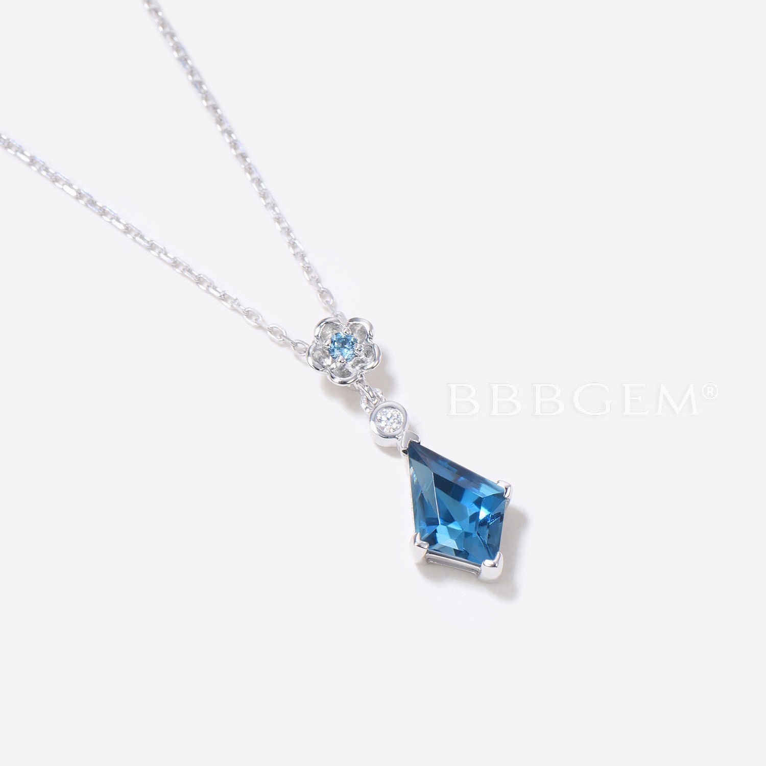 London Blue Topaz Silver Floral Pendant Necklace for Women - Elegant Wedding Jewelry Gift for Bride, Anniversary & Special Occasions