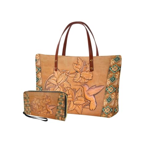 Vintage Hummingbird With Lily Flower-brown