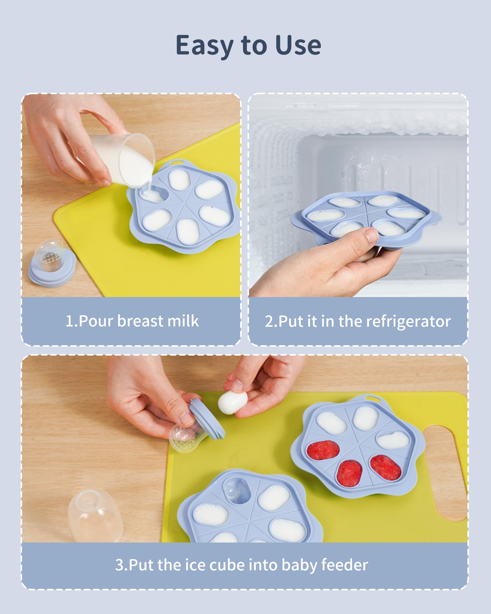 Organic Silicone Baby Fruit Feeder (2 Pack) with Freezer Nibble Tray - BPA Free Teething Relief for Infants 3+ Months - Safe Self Feeding & Breastmilk Popsicle Molds - Dishwasher Safe - Perfect for Teething Pain Relief & Introducing Solid Foods
