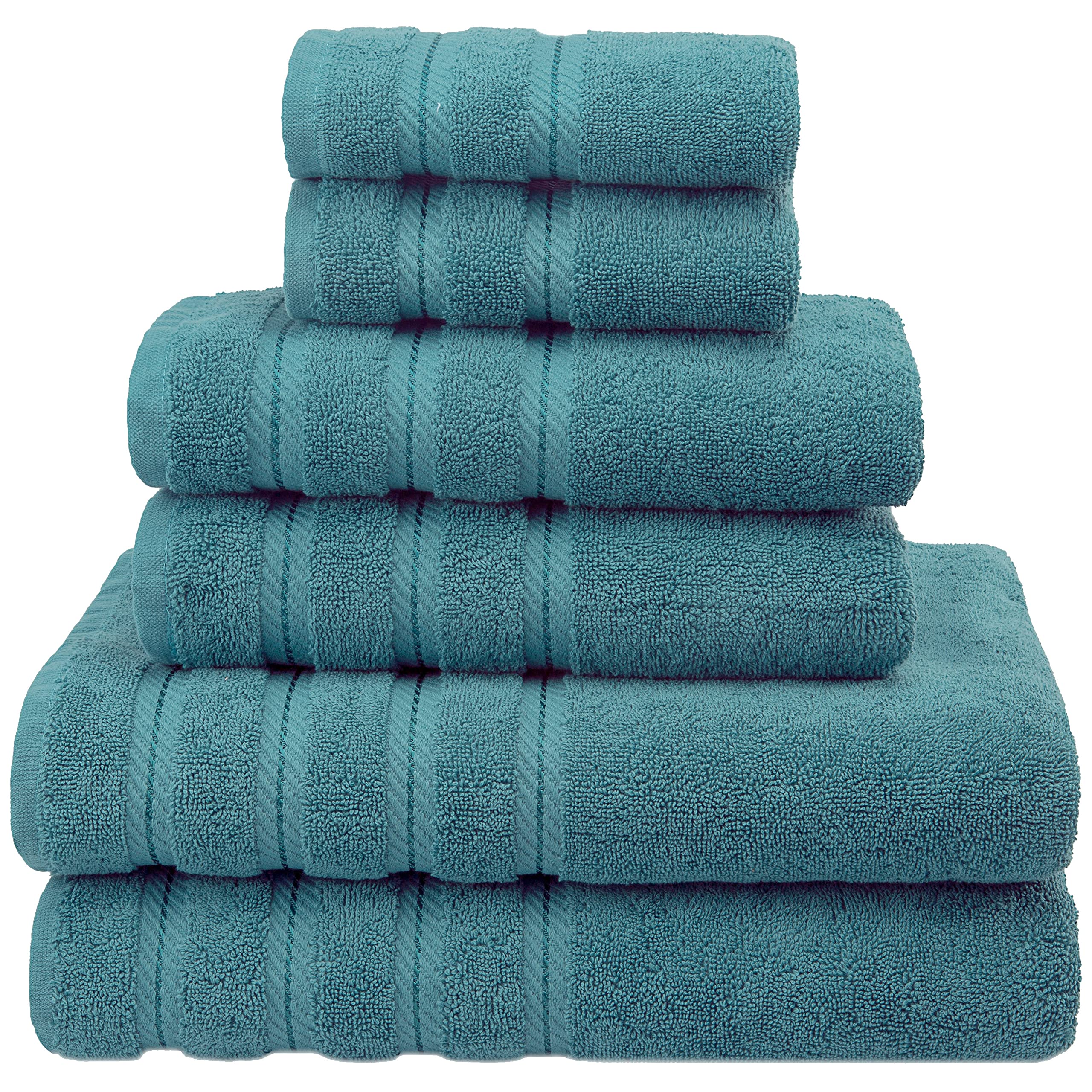 Premium 6-Piece 100% Carded Cotton Turkish Towel Set - 590 GSM Heavyweight, Ultra Soft & Absorbent Bath Towels for Spa, Beach & Gym - Teal Green