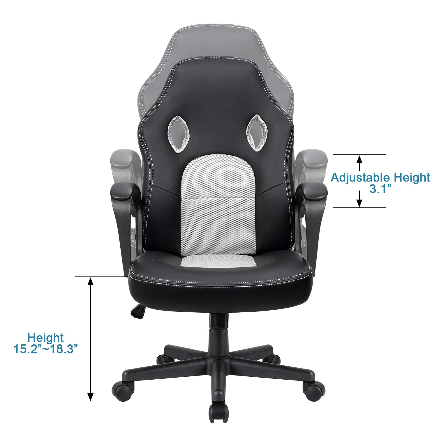 Furmax Ergonomic Office Chair - Adjustable Leather Gaming Chair with Lumbar Support & Arms, Racing Style Computer Desk Chair for Home & Office Workspace (White)