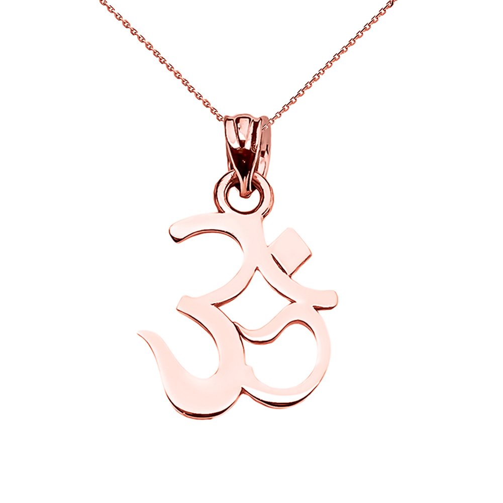 14K Rose Gold Ohm OM Ganesh Yoga Charm Pendant Necklace for Meditation, Spiritual Jewelry Gift for Yoga Lovers & Practitioners