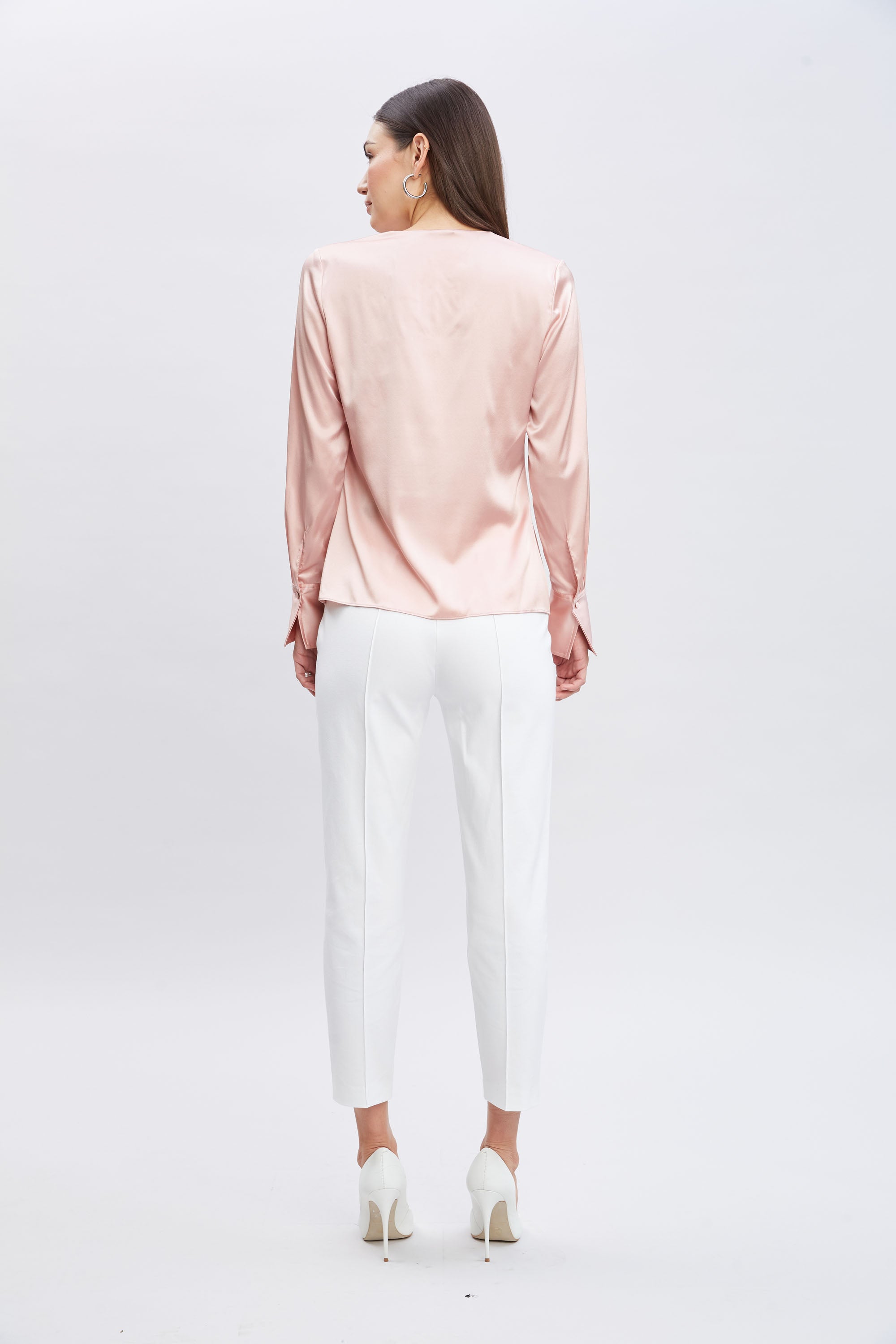 Silk Satin Ruffle Contour Shirt for Women - Elegant Blouse with Ruffled Neckline & Flowy Sleeves - Perfect for Office Wear, Date Nights & Special Occasions