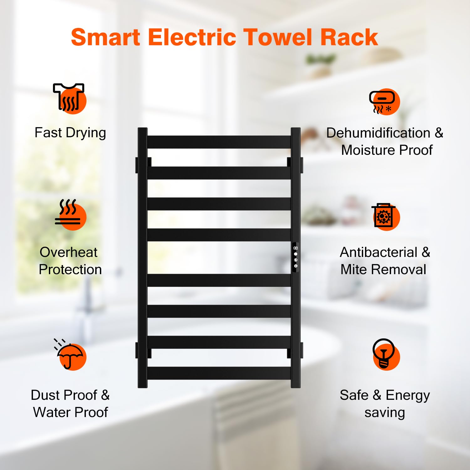 Premium 8-Bar Electric Towel Warmer & Heater Rack - Stainless Steel Bathroom Towel Dryer with Timer & Smart Temperature Control - Wall Mounted Plug-in Bath Heater for Spa, Luxury Hotels & Cozy Home Use