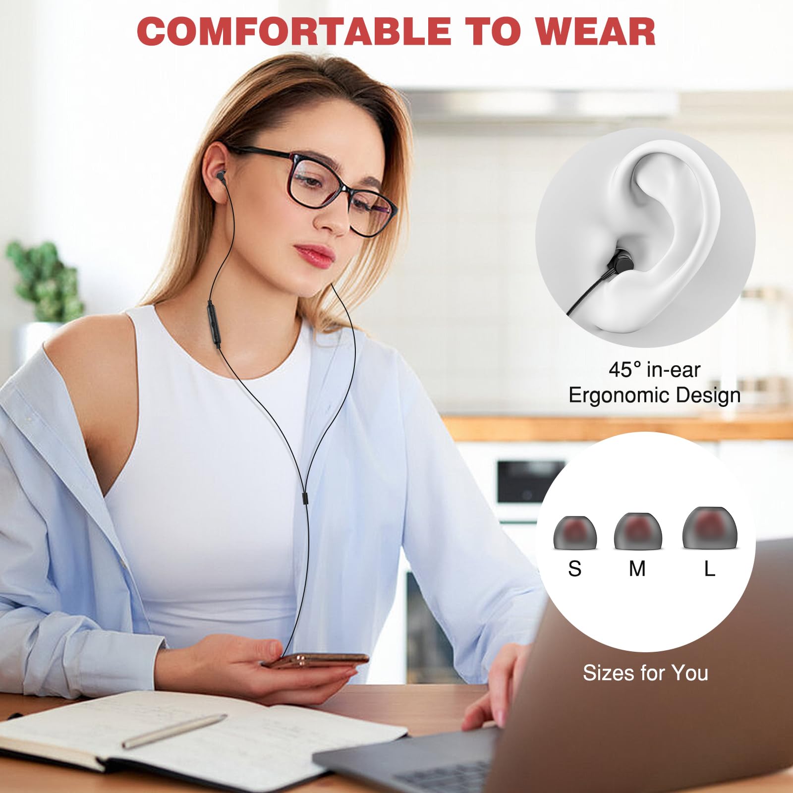 ASKUBSKU 3.5mm Wired Earbuds with Microphone - 5.9ft Tangle-Free Cord, Noise Cancelling Headphones, HiFi Stereo Sound & Volume Control - Perfect for Laptop, Chromebook, PC, Gaming & Office Work