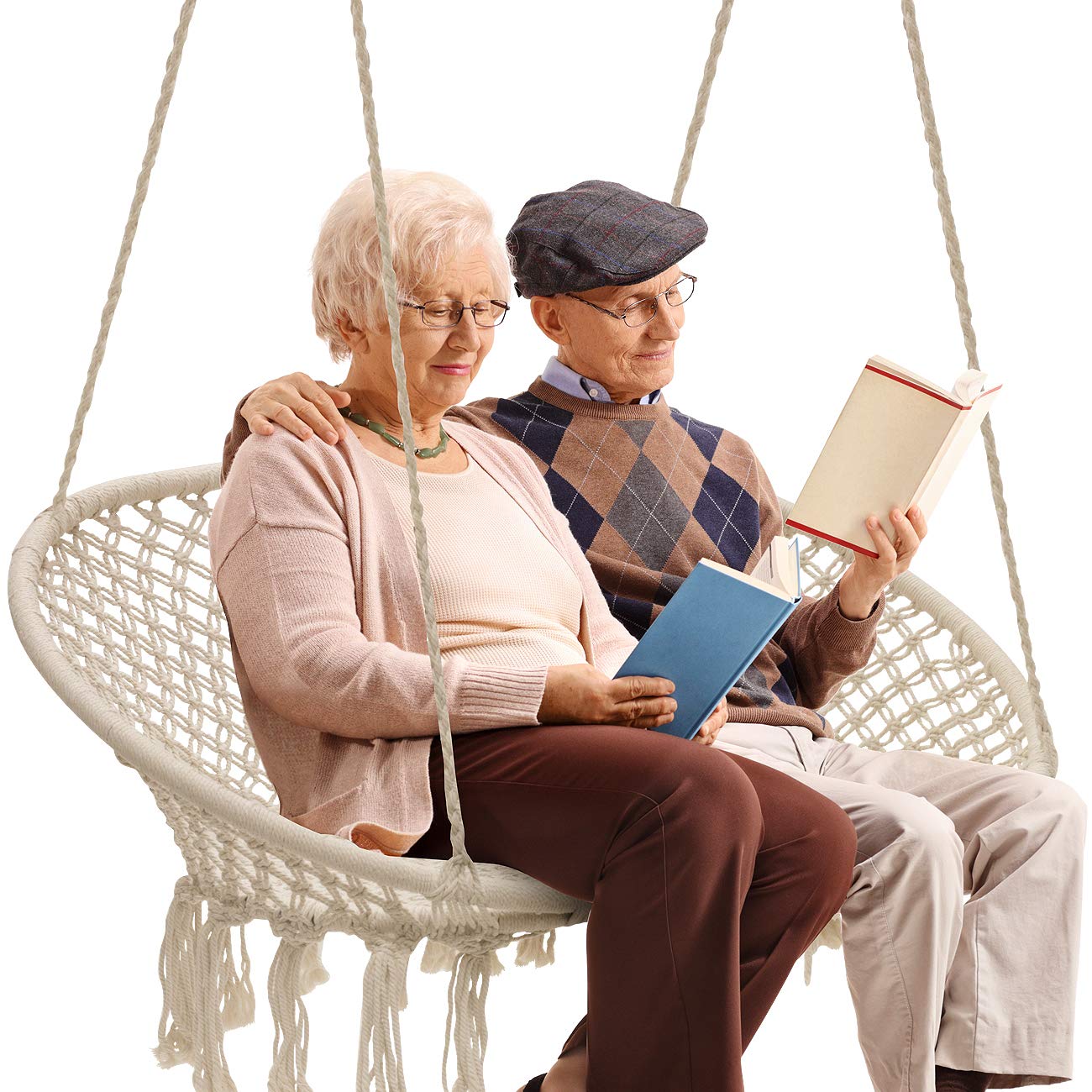 Sorbus Macrame Hanging Hammock Chair Swing - Double Swing Bench for Indoor & Outdoor Use - Perfect for Bedroom, Patio, Garden, Deck & Backyard - Cozy Boho Floating Seat for Relaxation & Reading