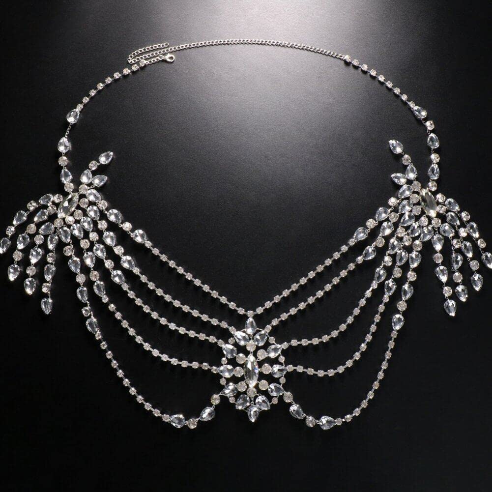 Stylish Punk Rhinestone Body Chain Necklace - Adjustable Multi-Layer Chest & Shoulder Jewelry for Women | Perfect for Music Festivals, Parties & Boho Fashion Outfits