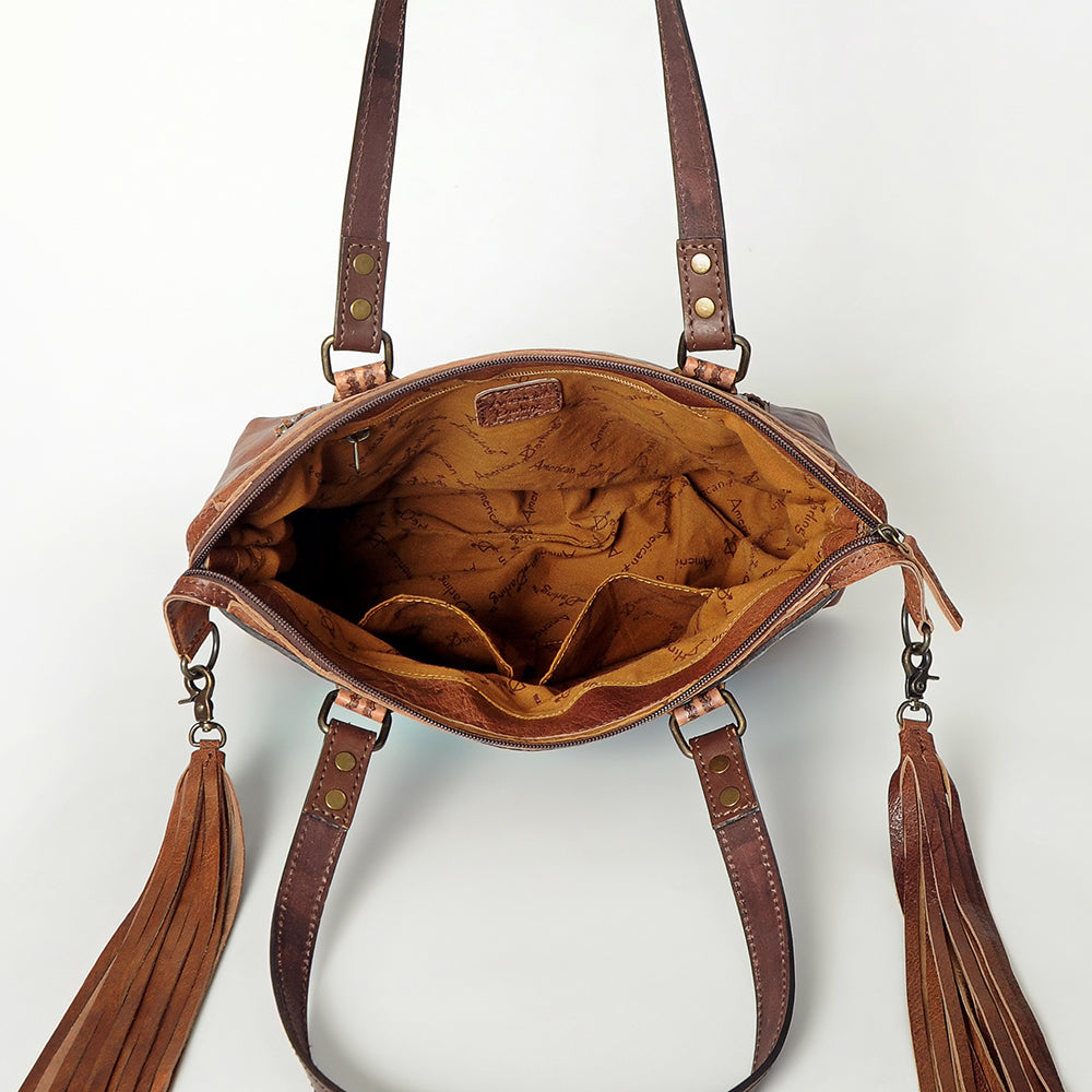 ADBG855C Genuine Leather Western Handbag - American Darling Hand-Tooled Saddle Purse for Women | Perfect for Cowgirl Style, Rodeo Events & Western Fashion Accessories