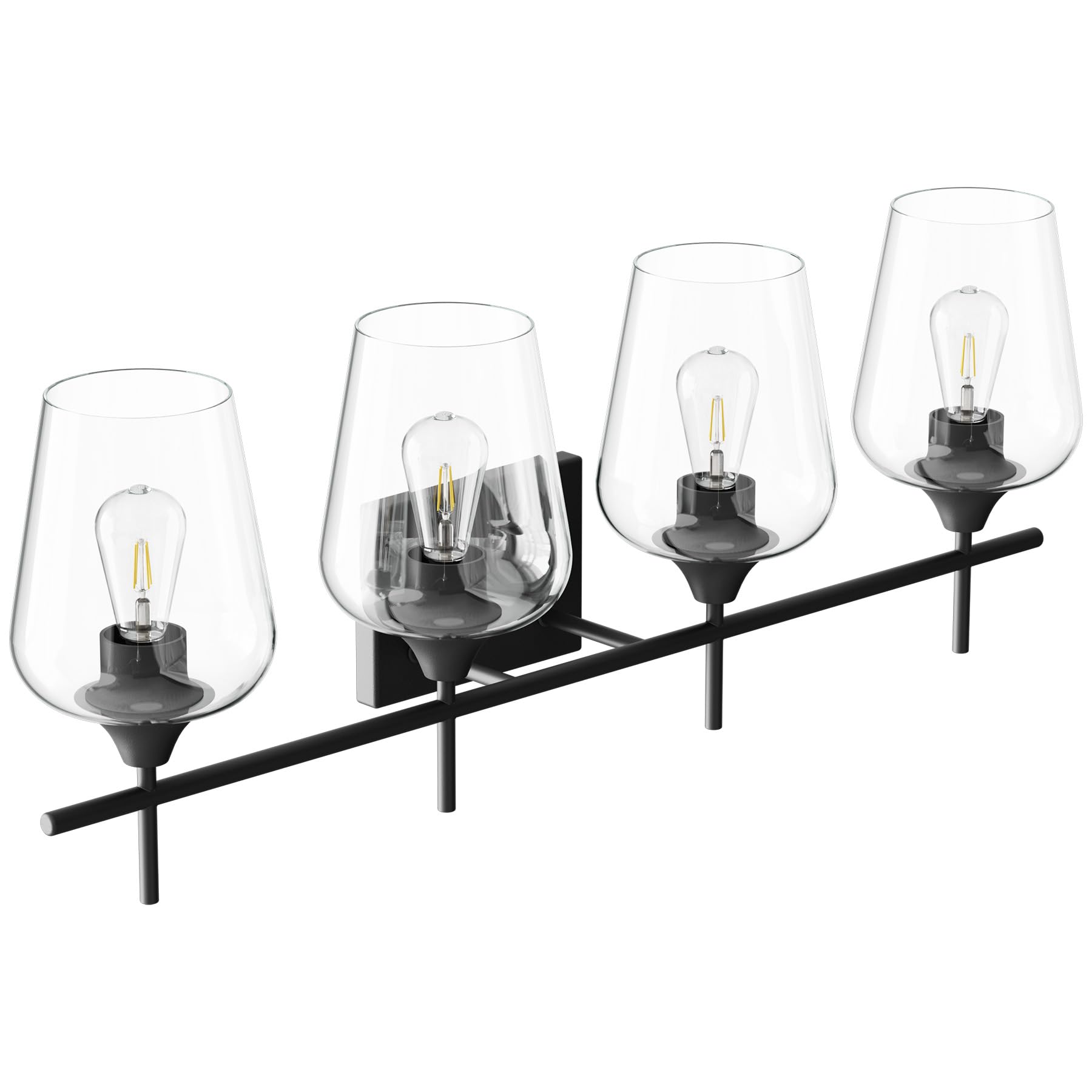 VONLUCE 4-Light Modern Bathroom Vanity Light Fixture with Clear Glass - Matte Black Wall Sconce for Bathroom, Bedroom, Hallway & Kitchen | Perfect Over Mirror Lighting for Home Decor