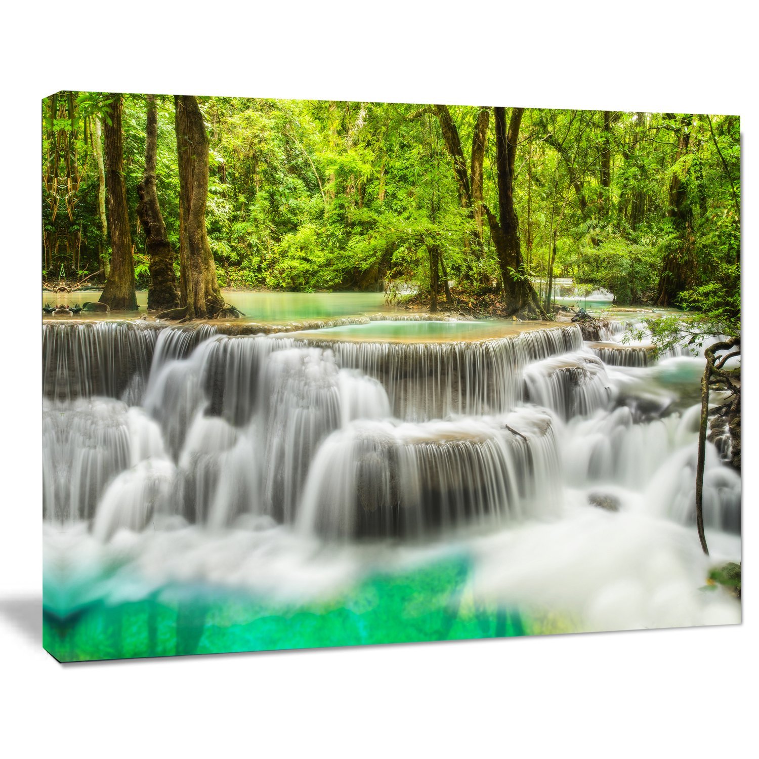 Stunning Erawan Waterfall Panoramic Canvas Print - Nature Landscape Wall Art for Living Room & Office Decor