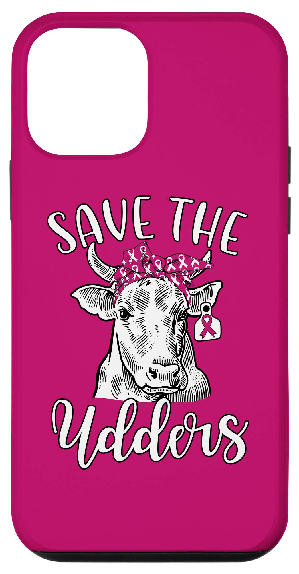 iPhone 12 Mini Case - Cow Print Design with Save The Udders & Breast Cancer Awareness Theme - Perfect for Animal Lovers & Cancer Supporters - Great for Daily Use, Work, School & Special Events