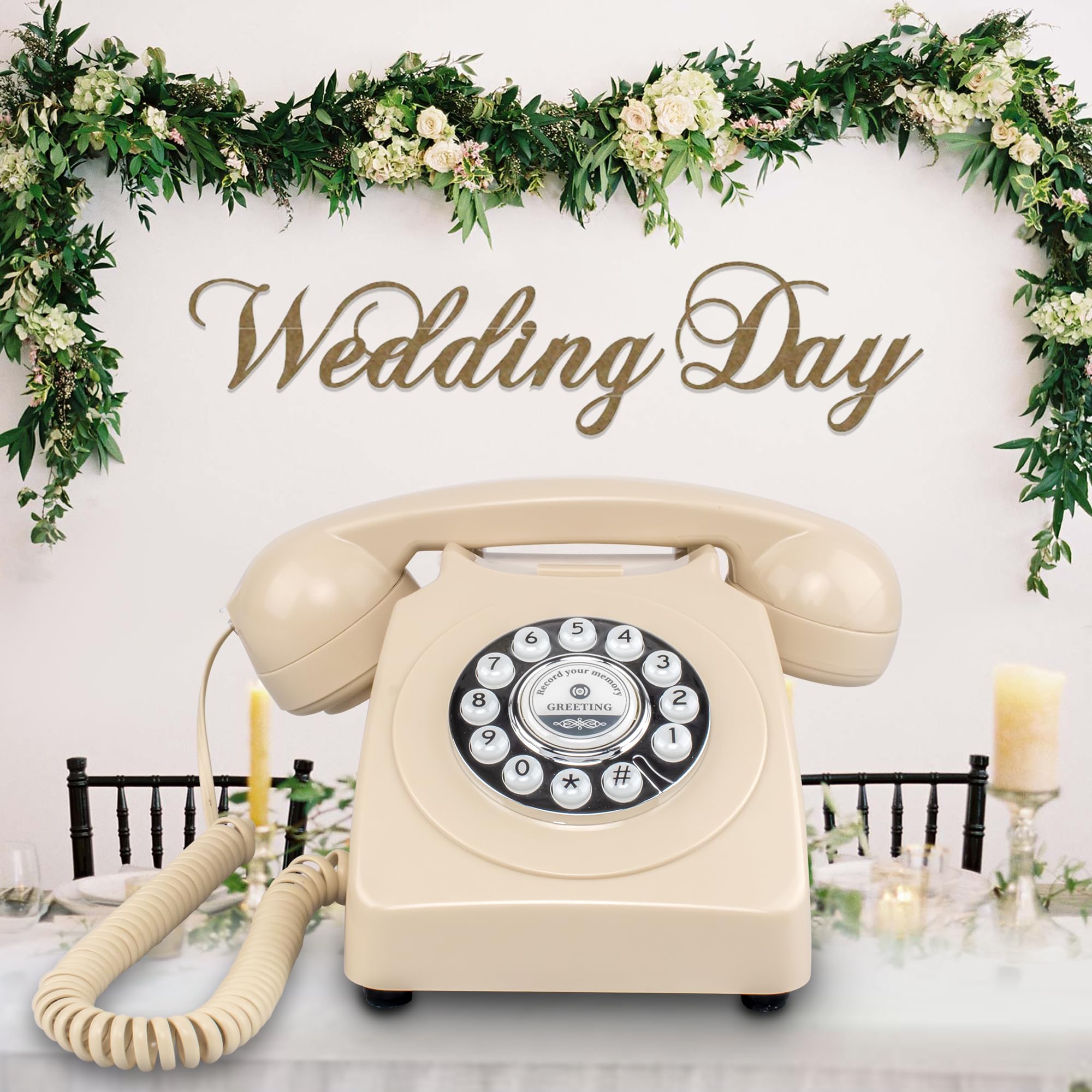 Vintage Rotary Dial Audio Guest Book Phone - Record Custom Wedding, Birthday & Party Messages - Retro Voicemail Guestbook for Special Events (White) | Perfect for Wedding Receptions, Anniversary Celebrations & Milestone Parties