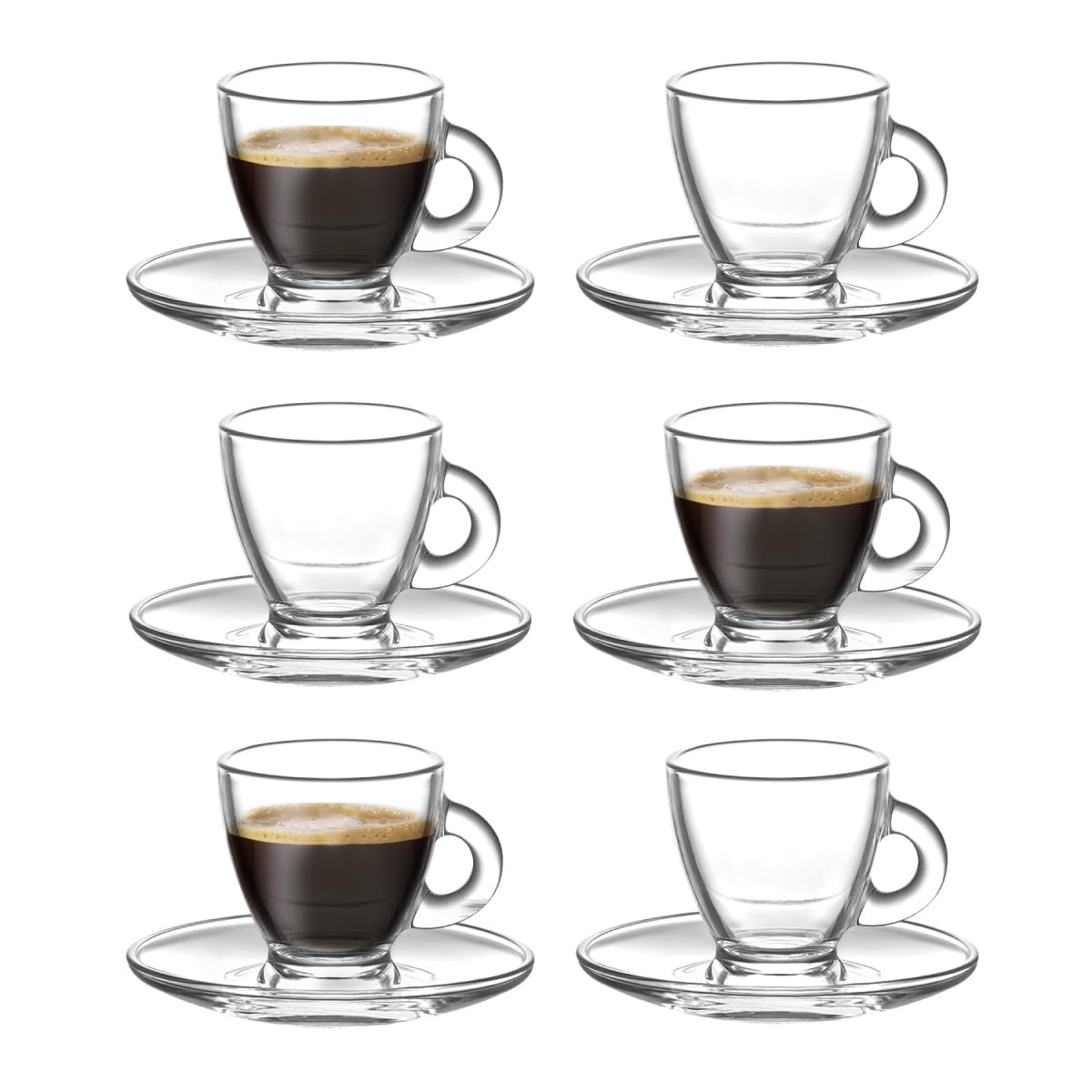 Premium LAV Glass Espresso Cups and Saucers Set - 6 Clear 3 oz Coffee Mugs with Handles + 6 Matching Saucers - Perfect for Home, Café & Gifts - Elegant Glassware for Latte, Cappuccino & Tea - Ideal Housewarming Present & Coffee Lover Gift Set