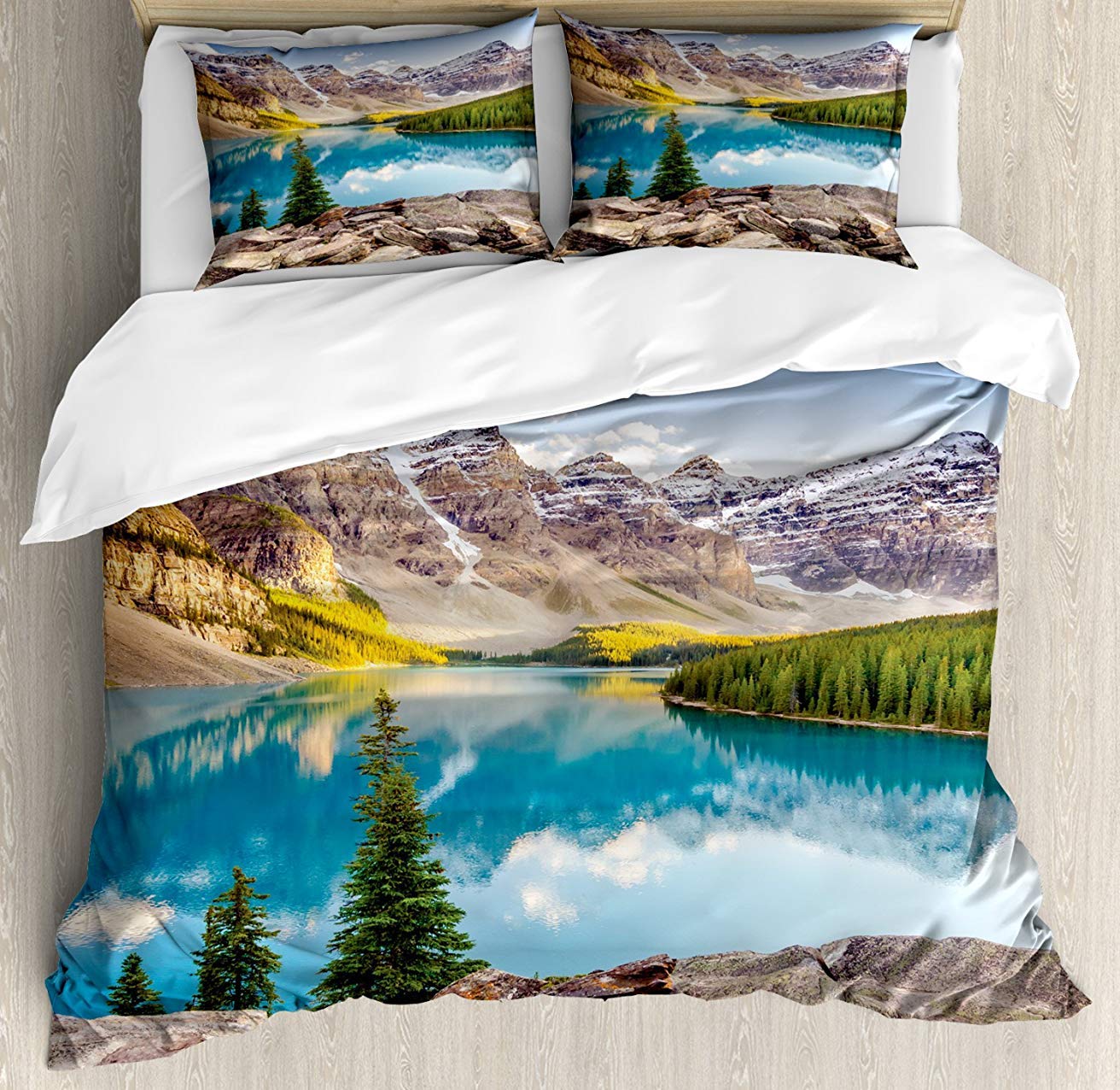 Queen Size 3-Piece Bedding Set - Soft Comforter Duvet Cover with 2 Decorative Pillowcases | Bedspread for Kids, Teens & Adults | Perfect for Cozy Bedrooms & Guest Rooms | Idyllic Moraine Lake Sunset Design