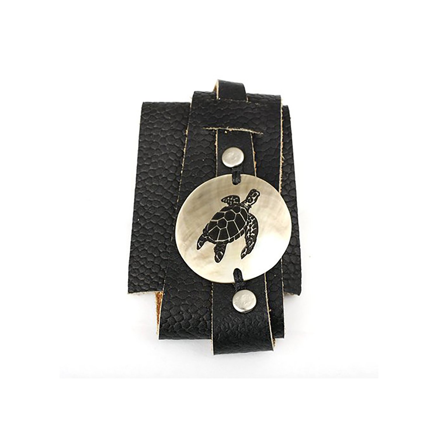 Adjustable Wide Leather Bracelet for Women - Laser Engraved Mother of Pearl Sea Turtle Design - Perfect for Beach Vacations, Boho Fashion & Gift Giving