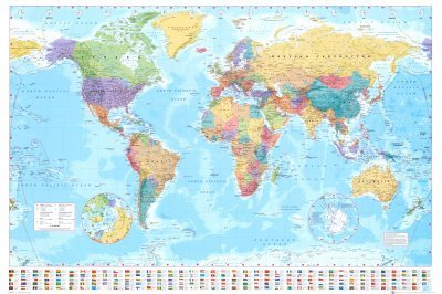 iPosters Laminated World Map Poster with Country Flags - 36x24 Inches (91.5x61cm) - Perfect for Classroom Decor, Geography Learning & Home Office Wall Art