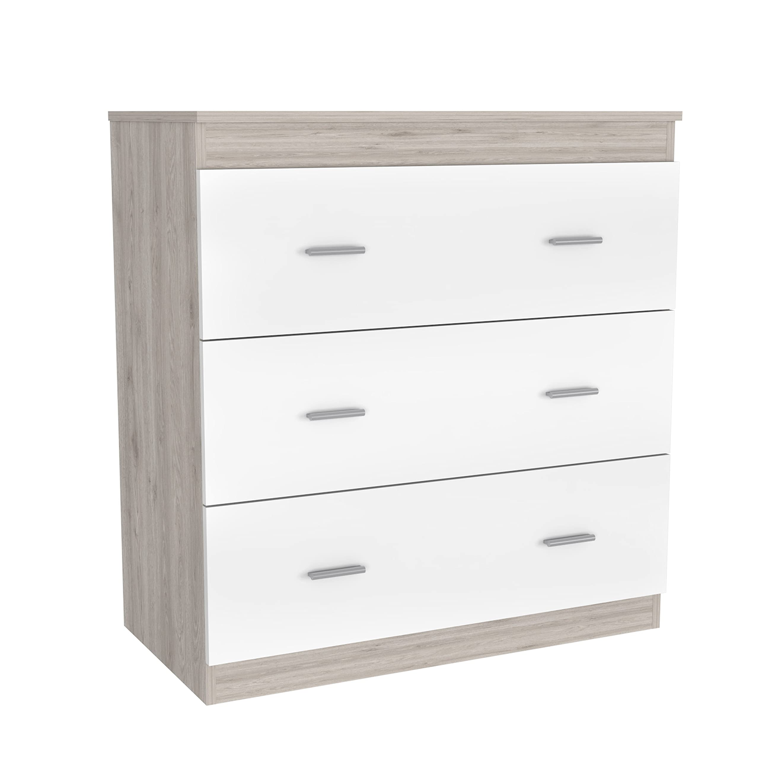 Capri 3-Drawer Dresser - Light Grey & White Finish | Modern Bedroom Storage Furniture for Home Organization & Small Spaces