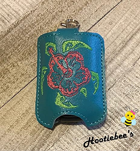Hibiscus Sea Turtle Hand Sanitizer Holder Keychain - Cute & Portable Sanitizer Bottle Clip for Purse, Backpack, or Car Keys - Perfect for Travel, Office, and Everyday Use
