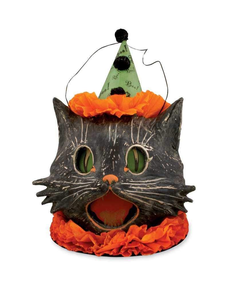 Bethany Lowe Sassy Kitty Cat Candy Container - Paper Mache Halloween Bucket for Trick or Treat, Party Favors & Home Decor