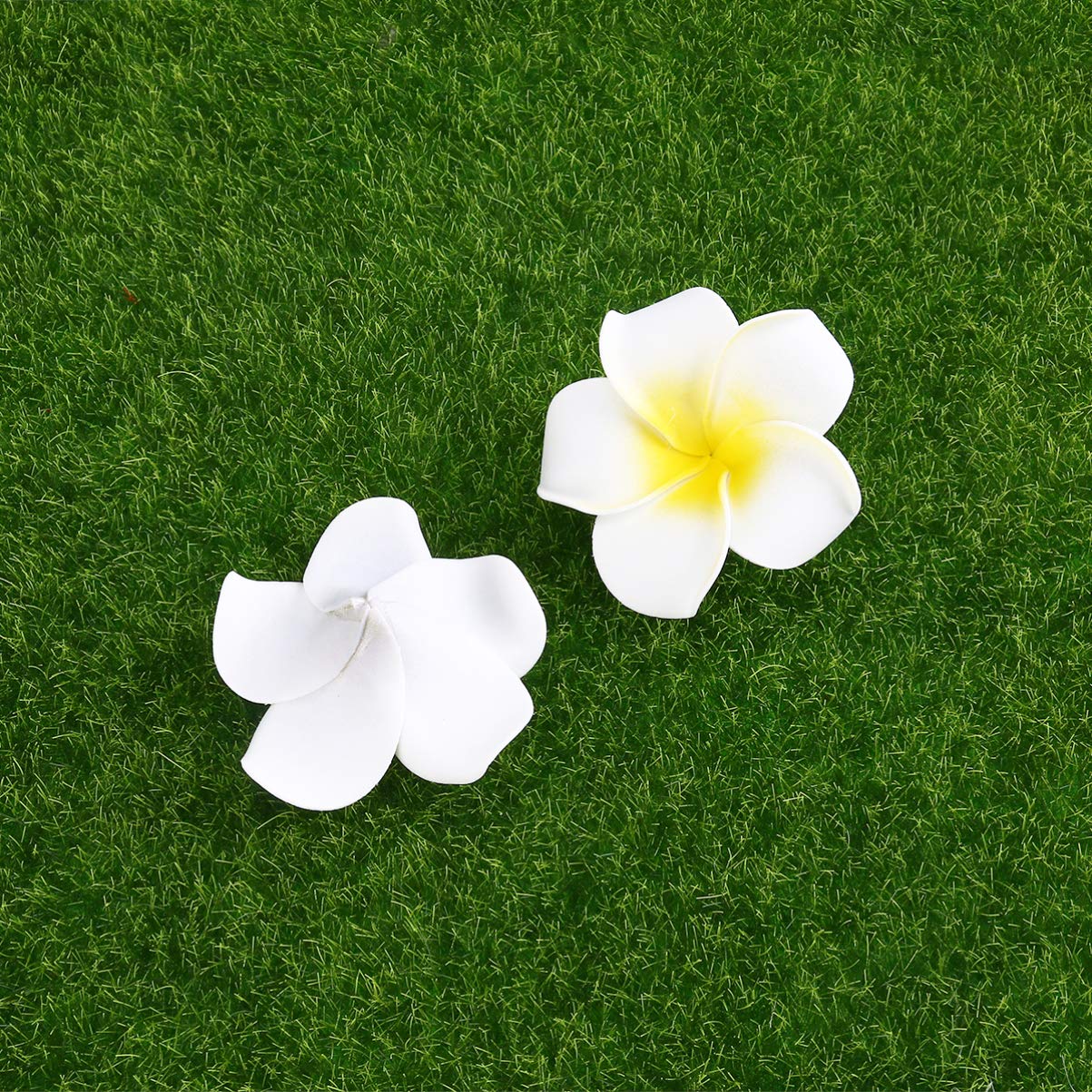 100pcs Artificial Frangipani Flowers - Hawaiian Wedding Leis, Hair Wreaths & Clips - 6cm White Foam DIY Bridal Bouquet Accessories for Beach Weddings, Luau Parties & Tropical Themed Events