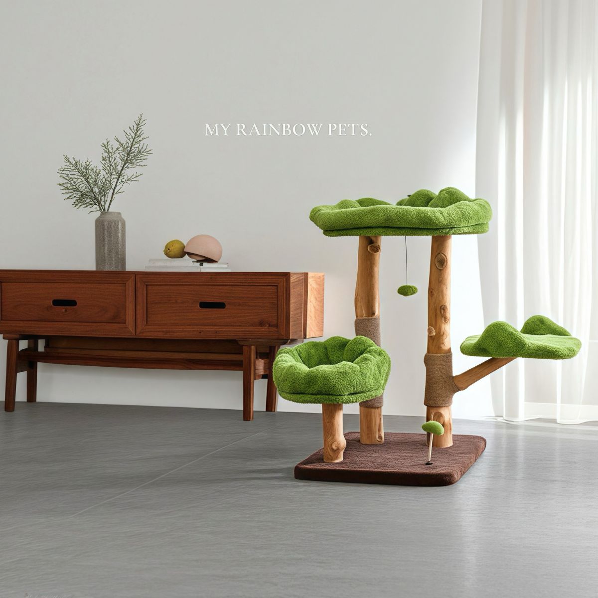 104cm Forest Retreat Natural Fruitwood Cat Tree - Multi-Level Cat Condo with Scratching Posts & Perches - Perfect for Indoor Cats, Playtime & Relaxation