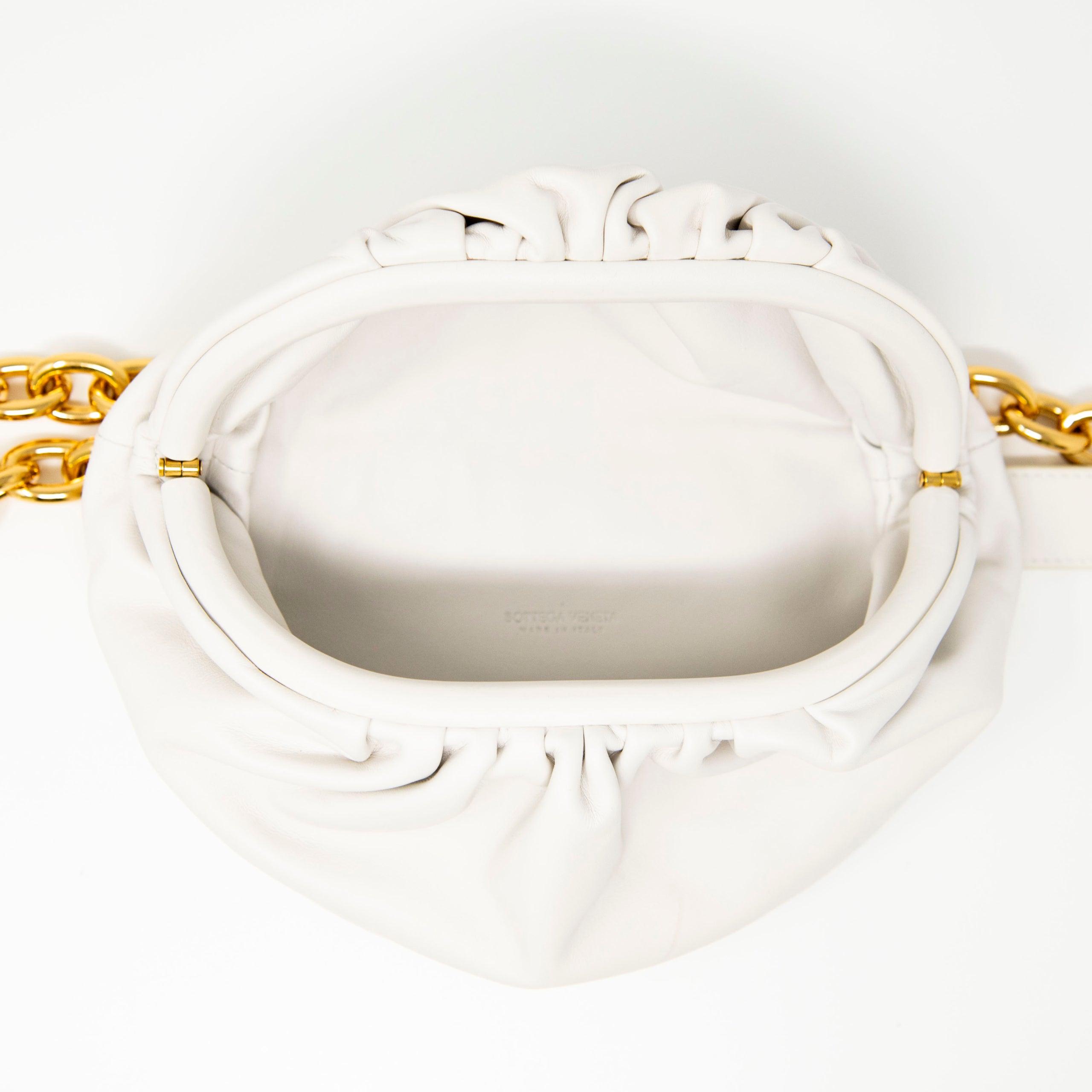 Bottega Veneta White Leather Belt Bag with Chain Strap - Stylish Crossbody Pouch for Women, Perfect for Everyday Use, Parties, and Travel Accessories
