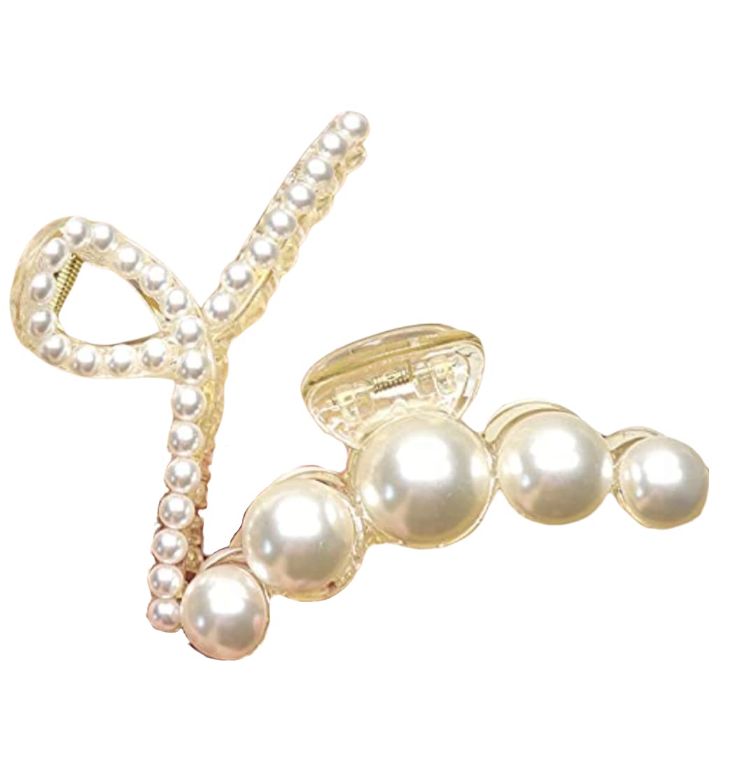 ANNA CREATIONS 2-Pack Korean Fashion Large Pearl Hair Claw Clips for Women & Girls - Elegant Hair Barrettes & Jaw Clips for Long Hair - Perfect for Weddings, Parties & Daily Styling