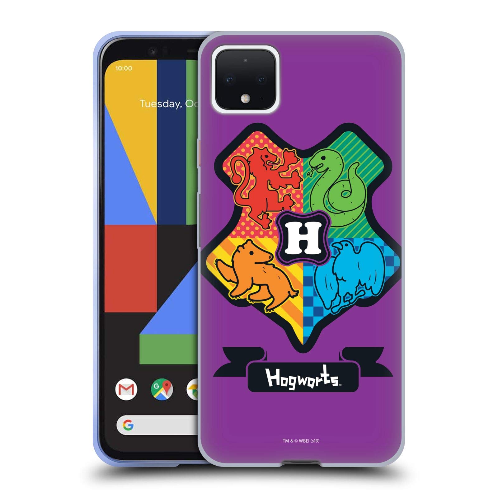 Harry Potter Hogwarts Crest Deathly Hallows Soft Gel Case for Google Pixel 4 XL - Officially Licensed by Head Case Designs, Perfect for Fans and Daily Use