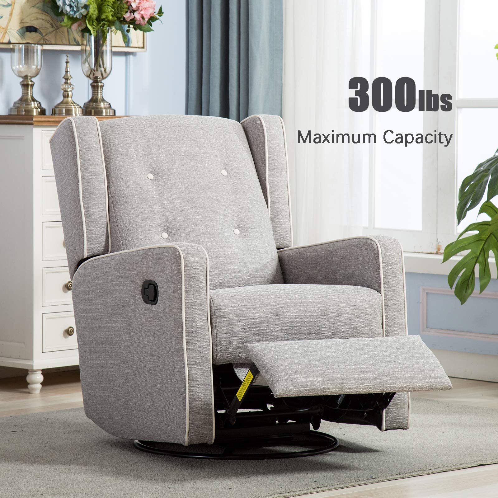 CANMOV Swivel Rocker Recliner Chair - Manual Nursery Glider Rocking Chair with Reclining Function, Soft Gray Upholstery | Perfect for Baby Nurseries, Living Rooms & Breastfeeding Comfort