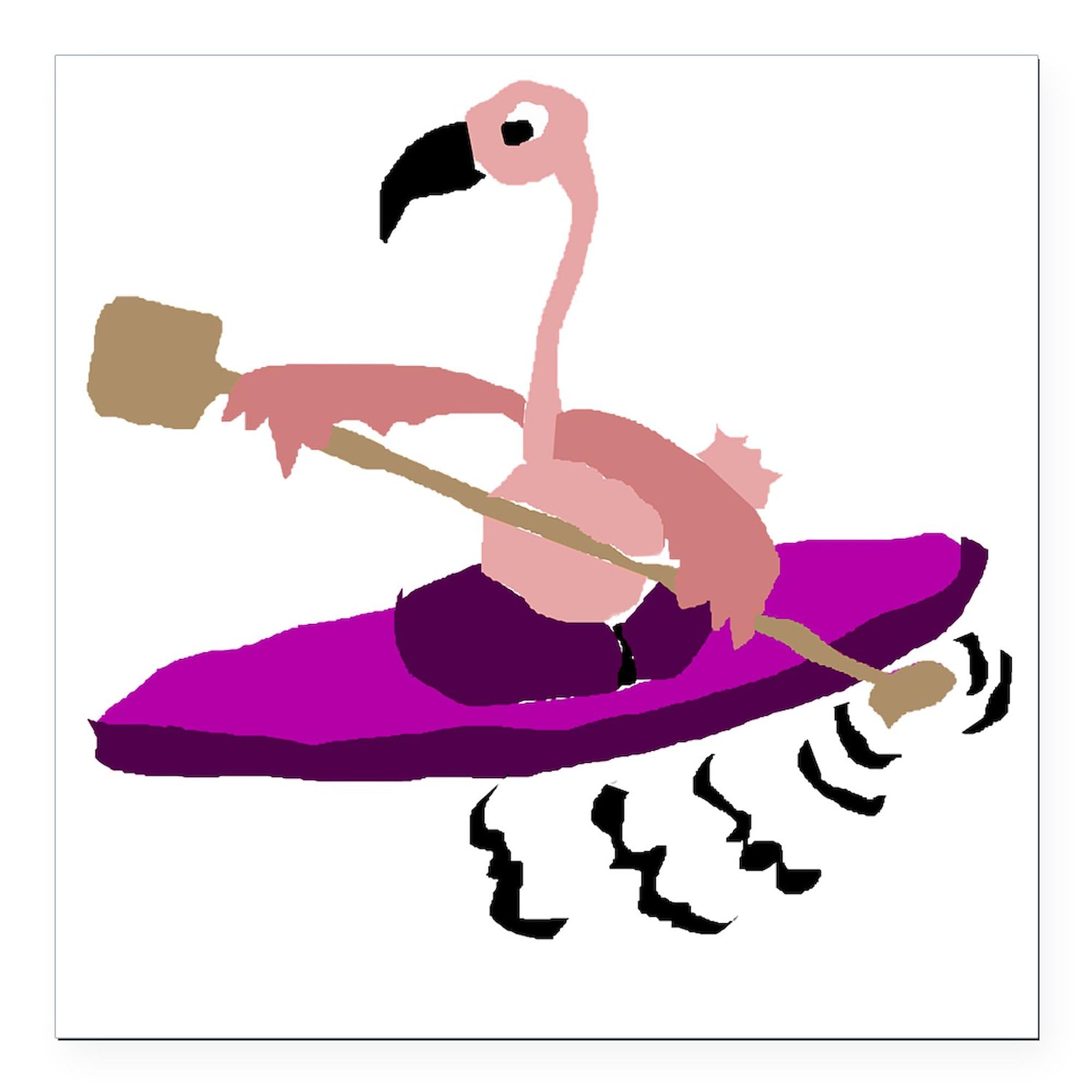 Pink Flamingo Kayaking Car Magnet - 3x3 Inch Square Bumper Sticker for Cars, Trucks & Boats - Waterproof Outdoor Decoration for Kayak Enthusiasts & Beach Lovers