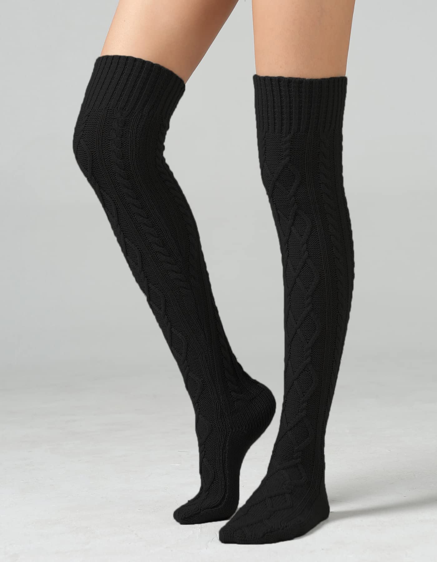 Leoparts Women's Cable Knit Thigh High Boot Socks - Extra Long Over Knee Winter Stockings & Leg Warmers for Cold Weather, Snow Boots & Fashion Outfits