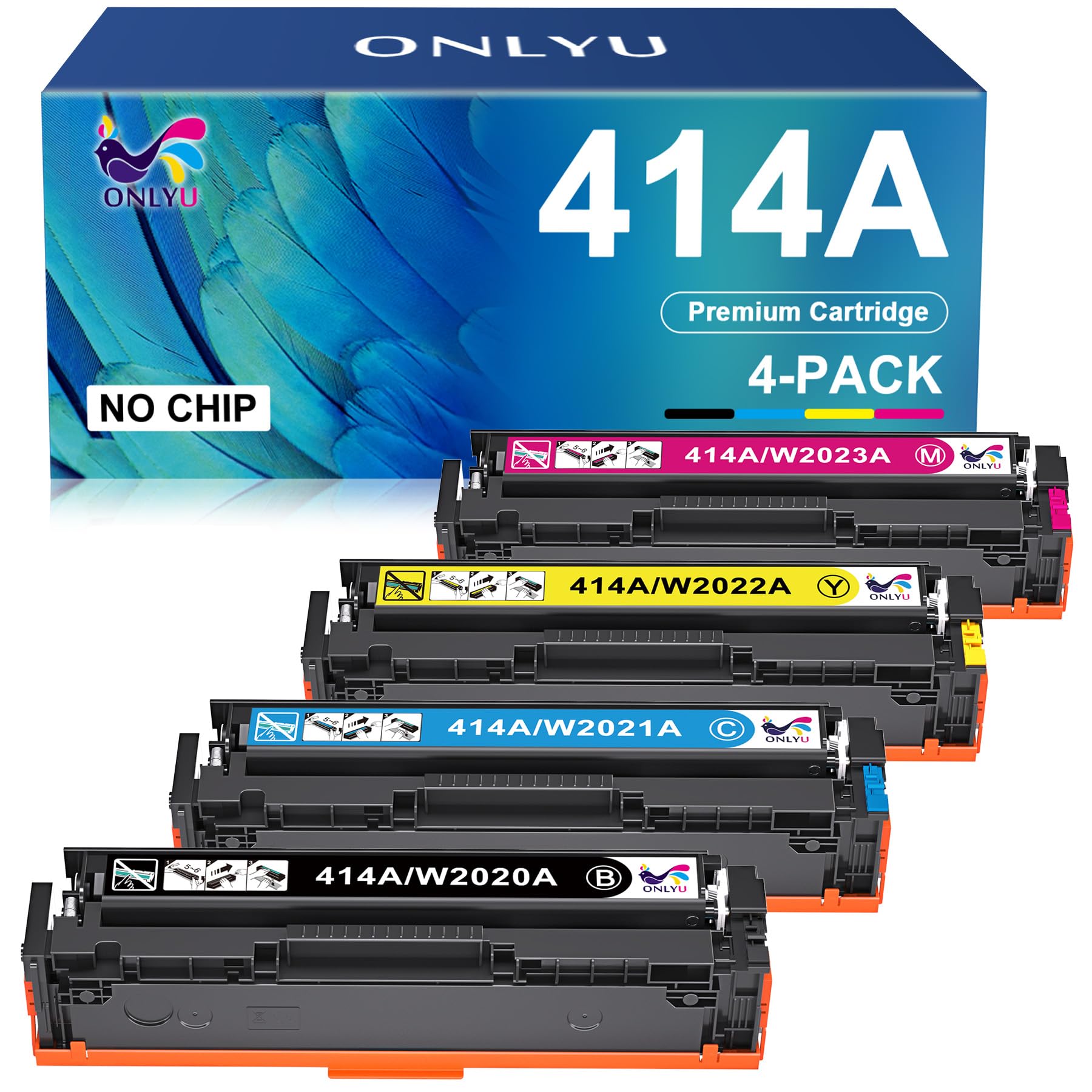 ONLYU 4-Pack Compatible Toner Cartridge Replacement for HP 414A 414X W2020A - Works with HP Color LaserJet Pro MFP M479fdw M454dn M479fdn M454dw (Black, Cyan, Yellow, Magenta) | Ideal for Home & Office Printing, High-Quality Color Documents & Photos